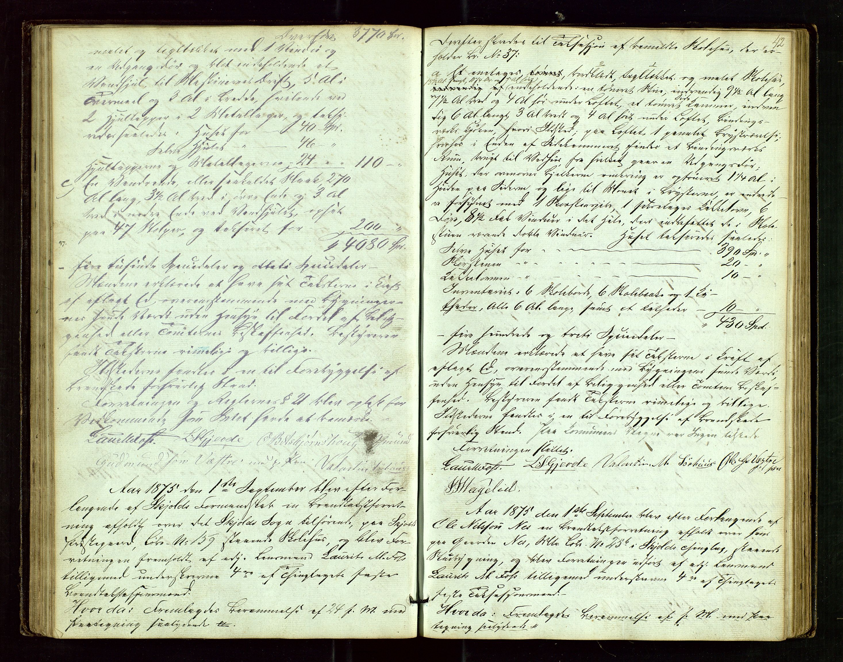 Skjold lensmannskontor, AV/SAST-A-100182/Goa/L0001: "Brandtaxations-Protocol for Skjold Thinglaug i Ryfylke", 1853-1890, p. 41b-42a