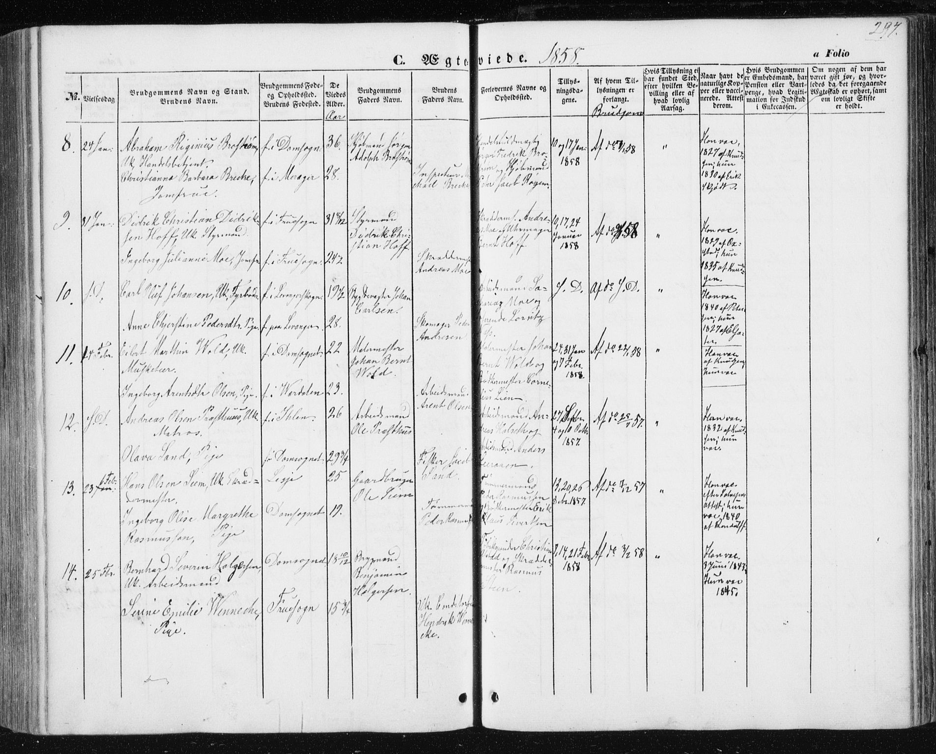 Ministerialprotokoller, klokkerbøker og fødselsregistre - Sør-Trøndelag, SAT/A-1456/602/L0112: Parish register (official) no. 602A10, 1848-1859, p. 297