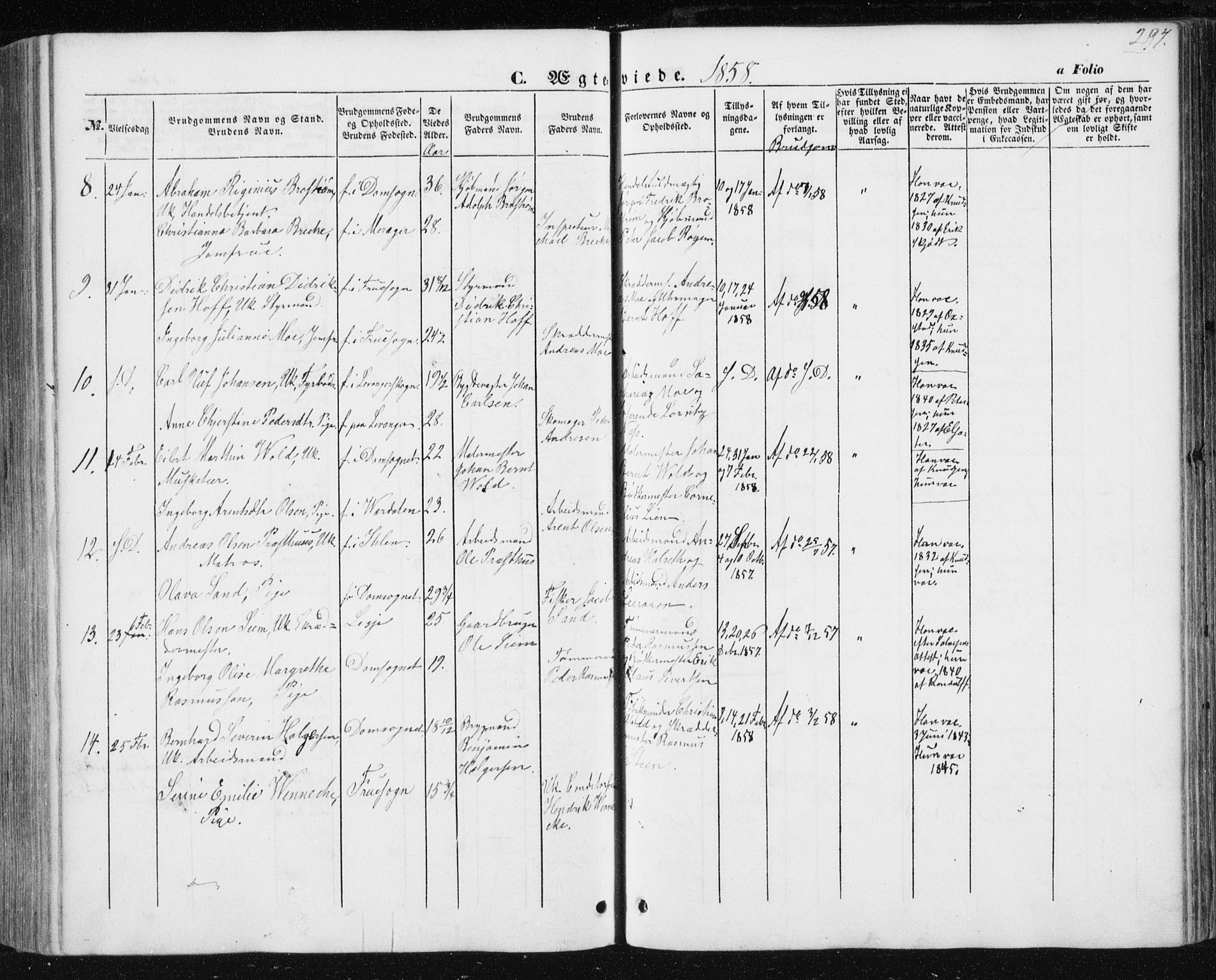 Ministerialprotokoller, klokkerbøker og fødselsregistre - Sør-Trøndelag, AV/SAT-A-1456/602/L0112: Parish register (official) no. 602A10, 1848-1859, p. 297