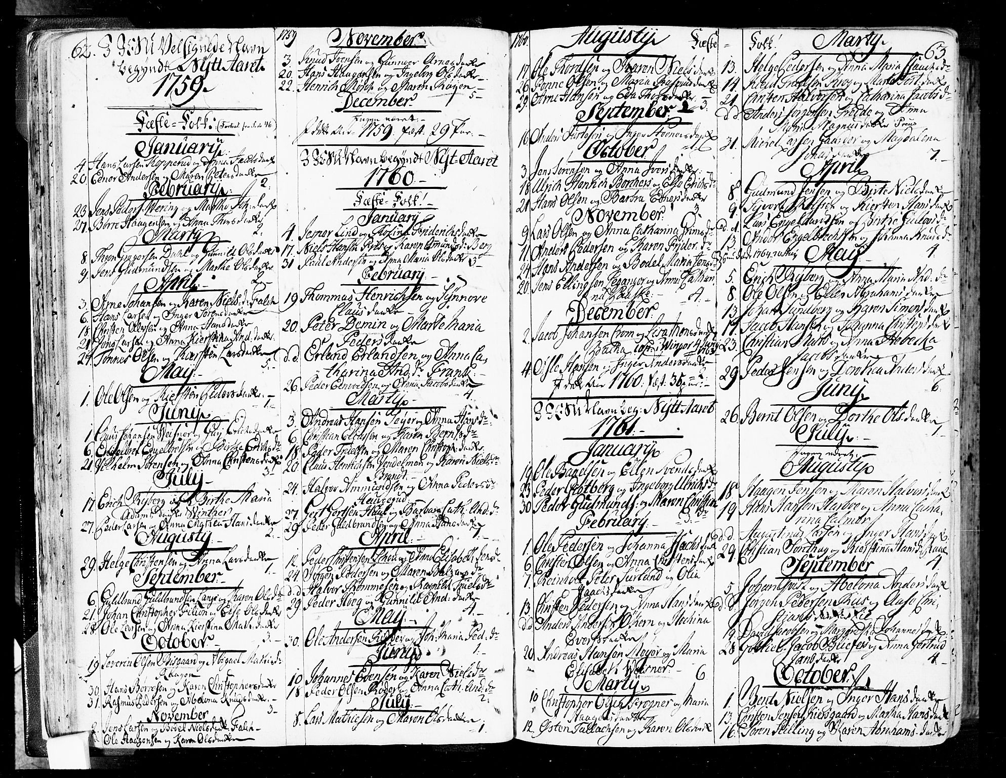 Oslo domkirke Kirkebøker, SAO/A-10752/F/Fa/L0004: Parish register (official) no. 4, 1743-1786, p. 62-63