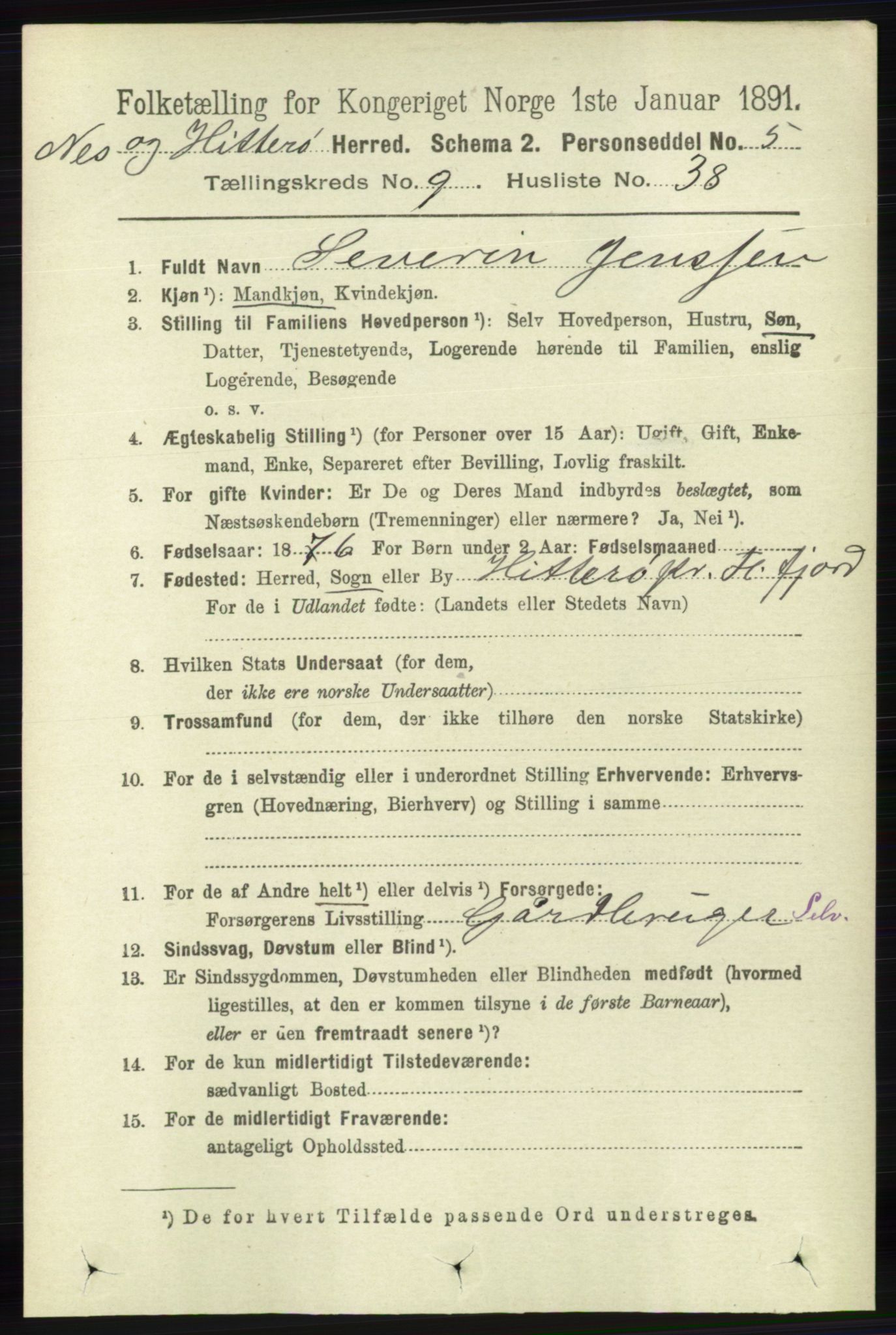 RA, 1891 census for 1043 Hidra og Nes, 1891, p. 3977