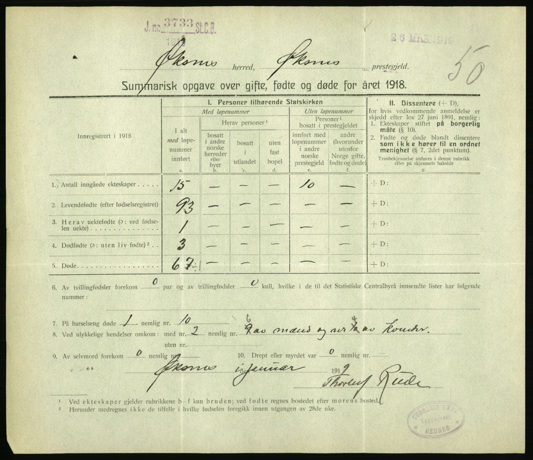 Statistisk sentralbyrå, Sosiodemografiske emner, Befolkning, RA/S-2228/D/Df/Dfb/Dfbh/L0059: Summariske oppgaver over gifte, fødte og døde for hele landet., 1918, p. 1577