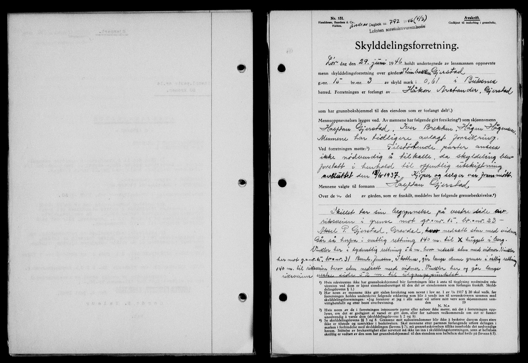 Lofoten sorenskriveri, SAT/A-0017/1/2/2C/L0014a: Mortgage book no. 14a, 1946-1946, Diary no: : 797/1946