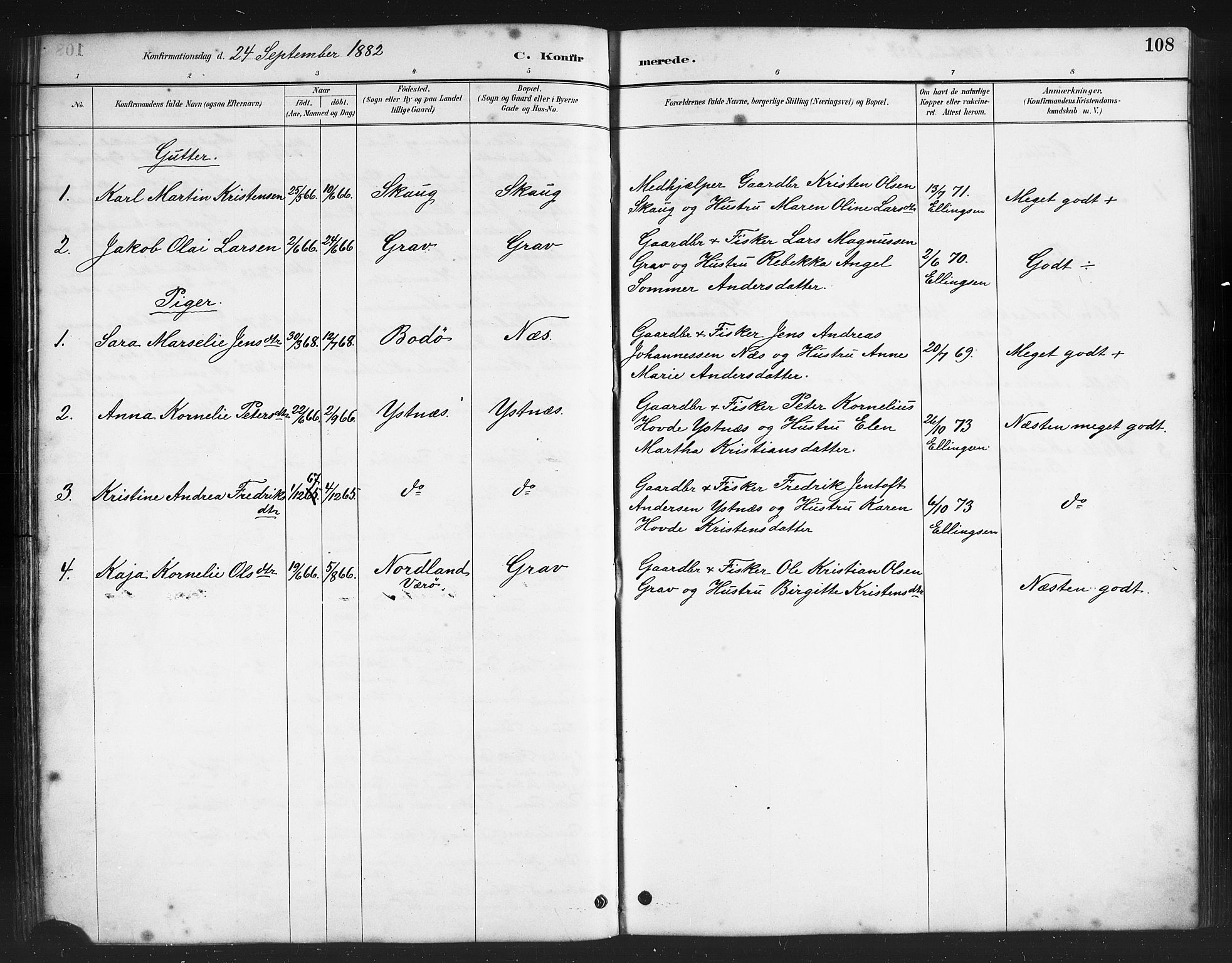 Ministerialprotokoller, klokkerbøker og fødselsregistre - Nordland, AV/SAT-A-1459/808/L0131: Parish register (copy) no. 808C02, 1879-1919, p. 108