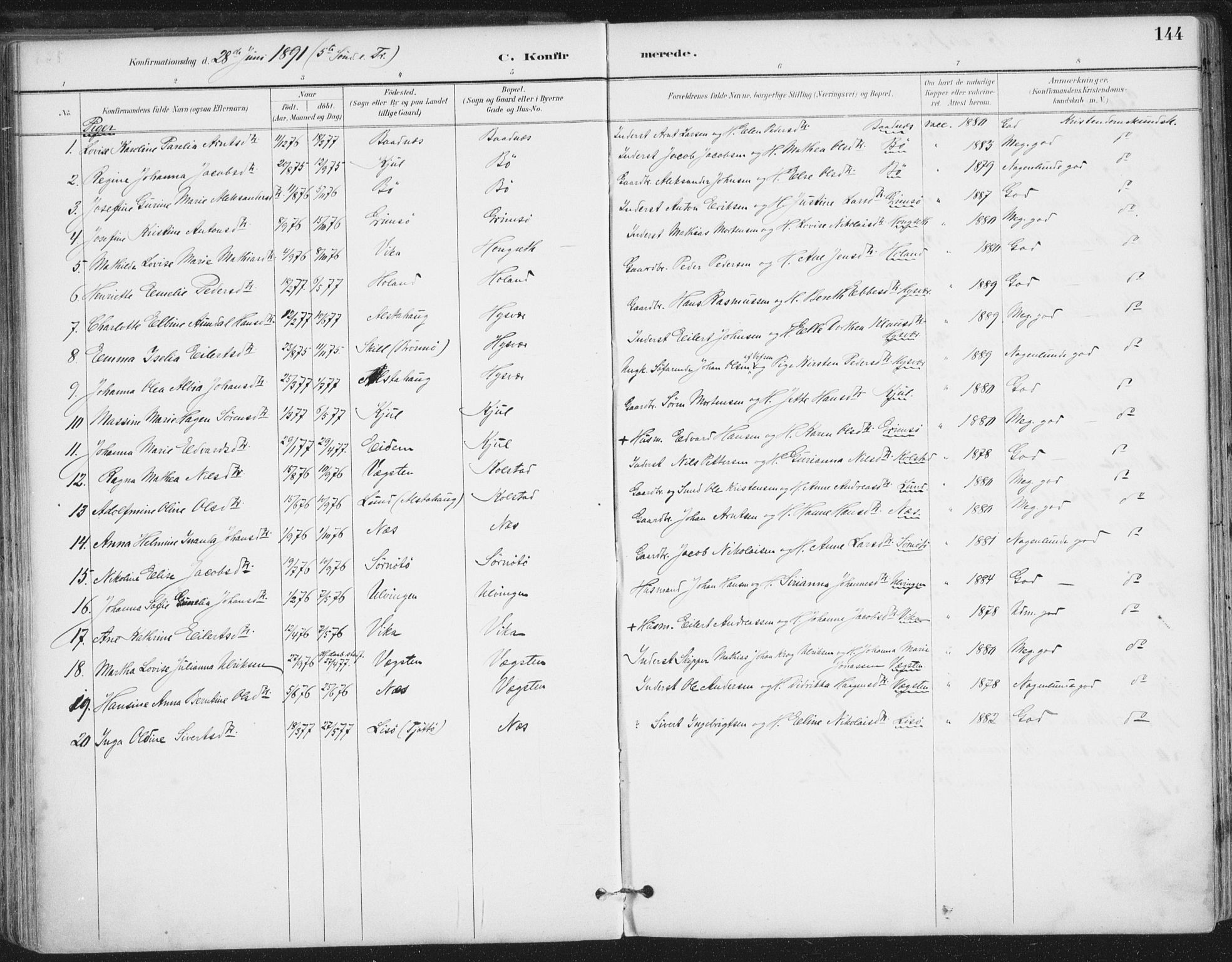 Ministerialprotokoller, klokkerbøker og fødselsregistre - Nordland, AV/SAT-A-1459/816/L0244: Parish register (official) no. 816A10, 1886-1903, p. 144