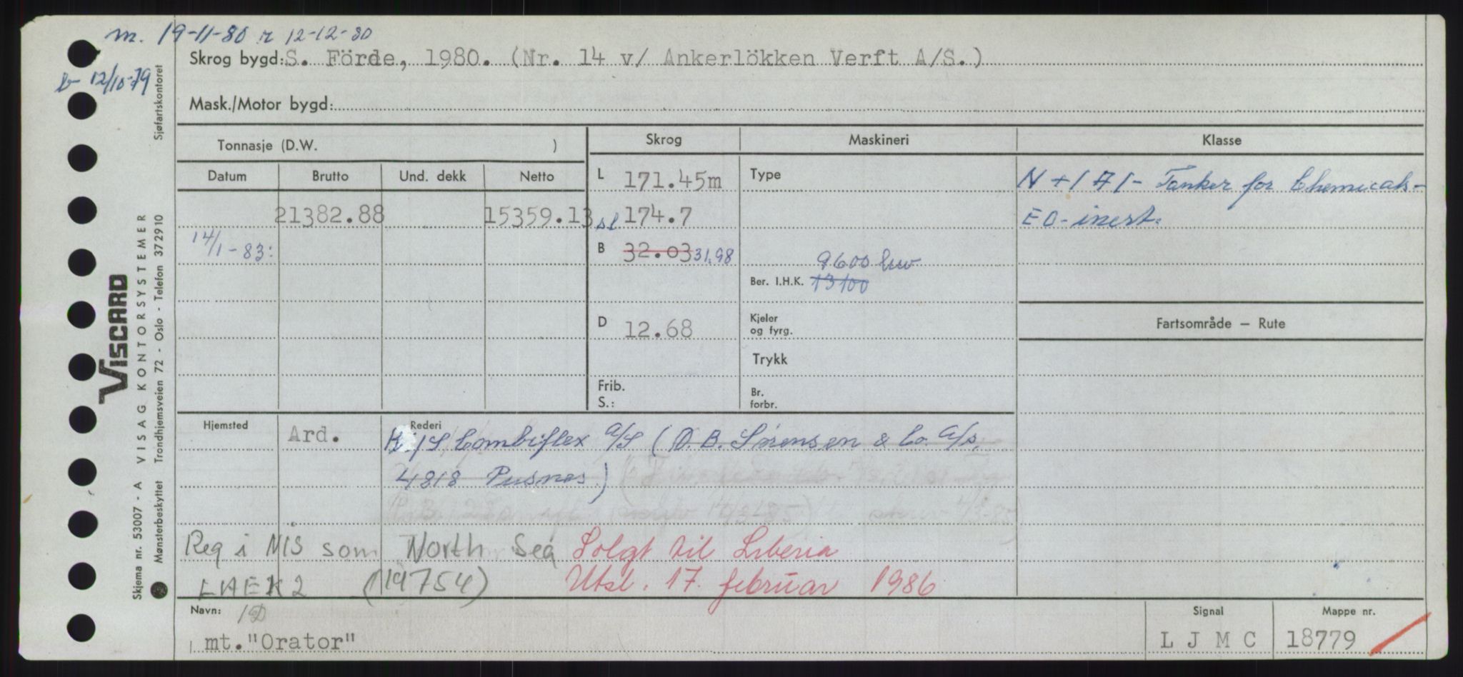 Sjøfartsdirektoratet med forløpere, Skipsmålingen, RA/S-1627/H/Hd/L0028: Fartøy, O, p. 303