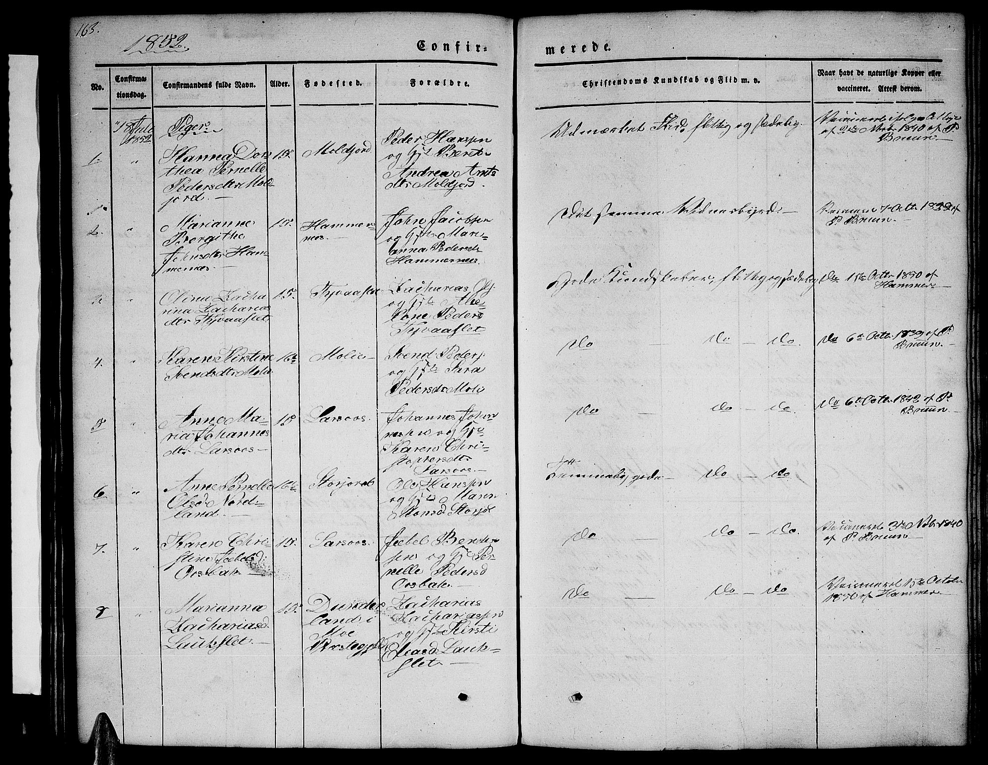 Ministerialprotokoller, klokkerbøker og fødselsregistre - Nordland, AV/SAT-A-1459/846/L0652: Parish register (copy) no. 846C02, 1841-1871, p. 163