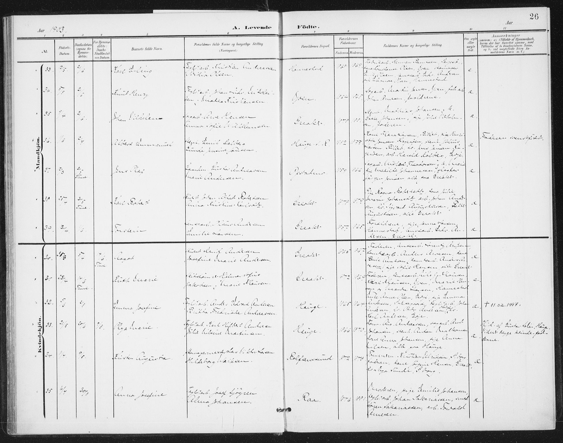 Rolvsøy prestekontor Kirkebøker, AV/SAO-A-2004/F/Fa/L0001: Parish register (official) no. 1, 1901-1909, p. 26