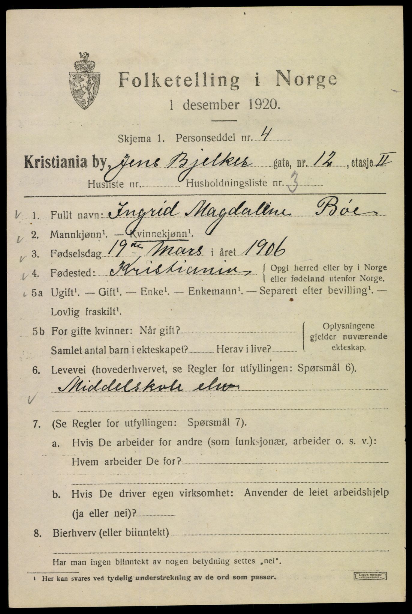 SAO, 1920 census for Kristiania, 1920, p. 317995
