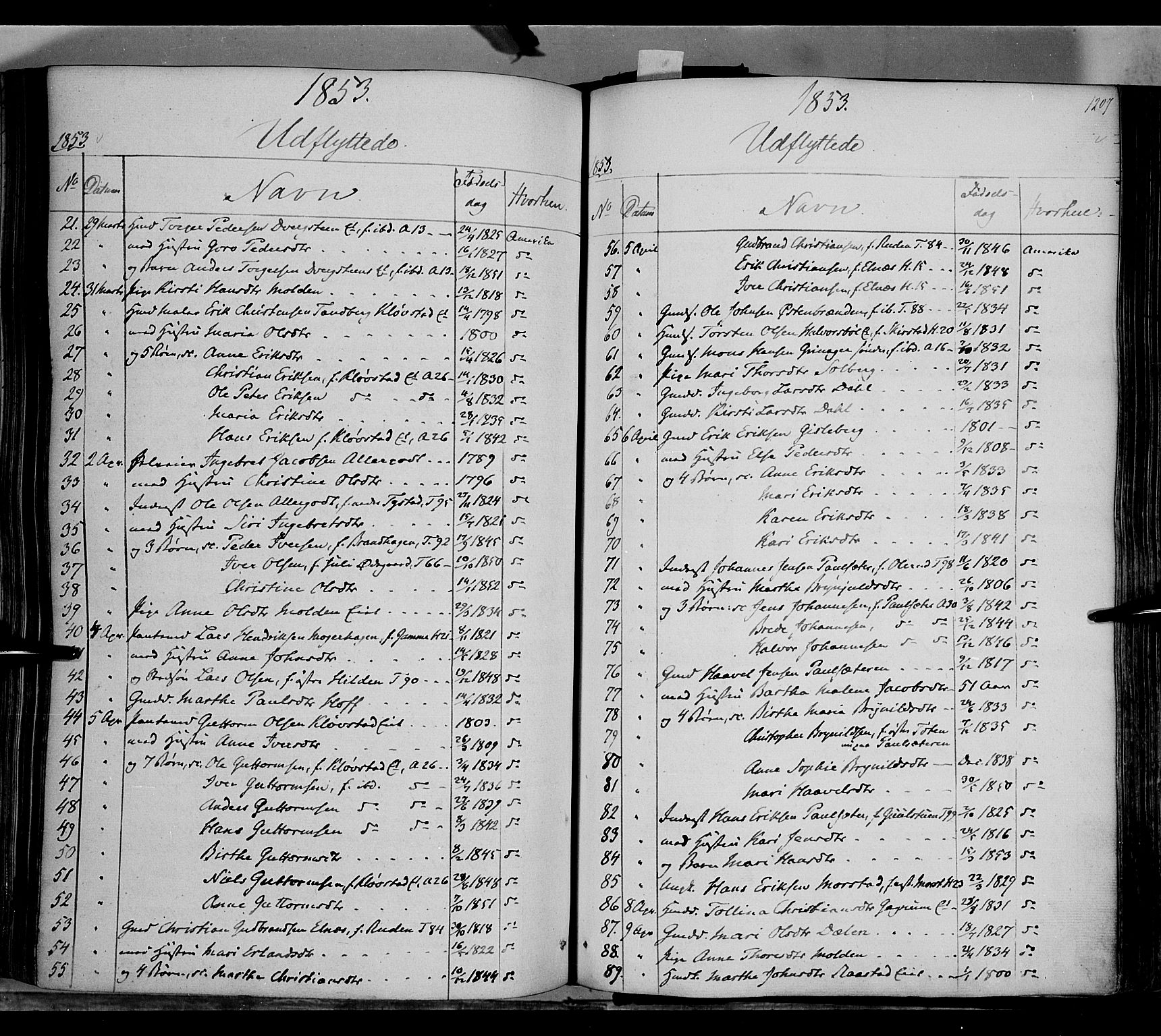 Gran prestekontor, SAH/PREST-112/H/Ha/Haa/L0011: Parish register (official) no. 11, 1842-1856, p. 1206-1207