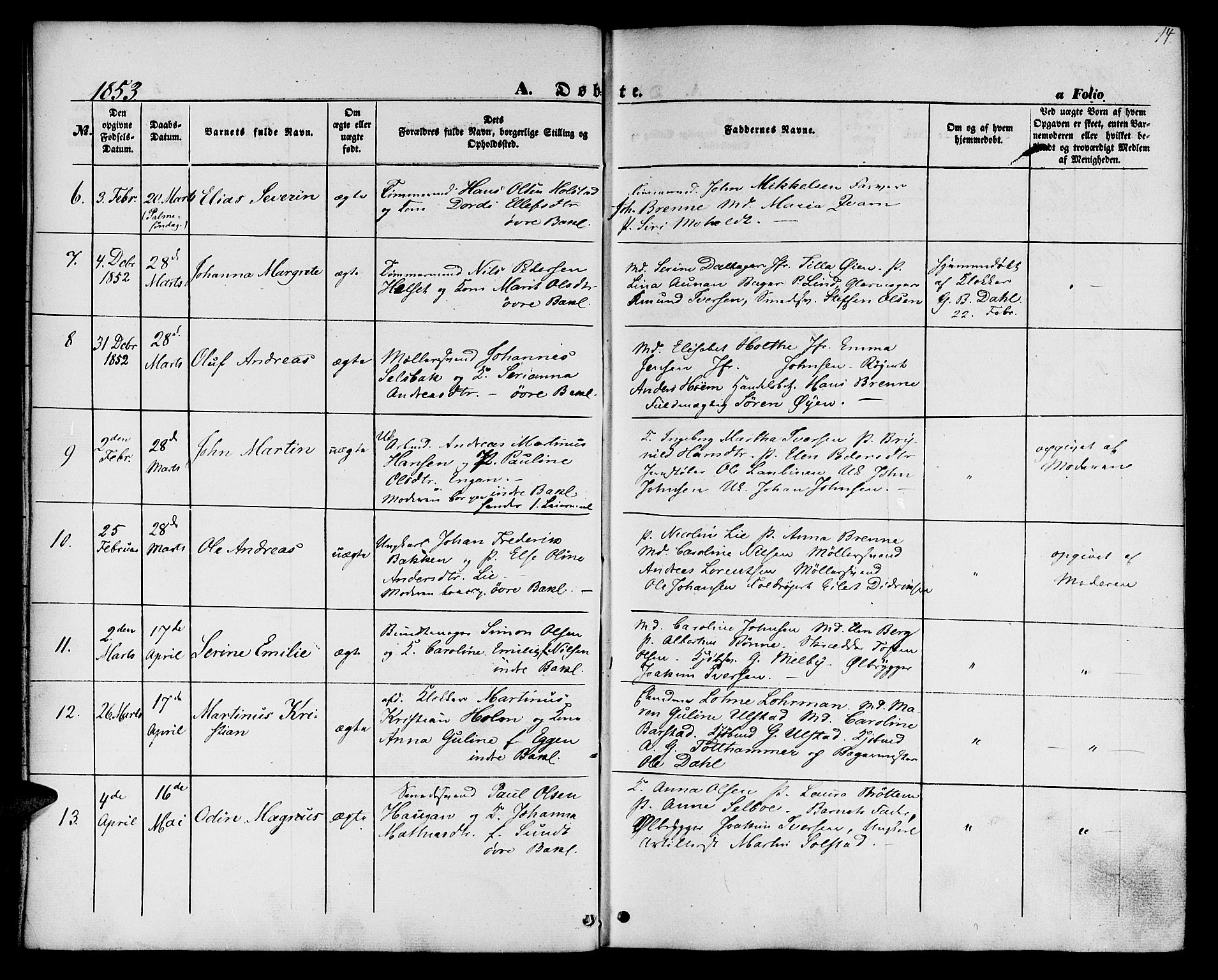 Ministerialprotokoller, klokkerbøker og fødselsregistre - Sør-Trøndelag, SAT/A-1456/604/L0184: Parish register (official) no. 604A05, 1851-1860, p. 14