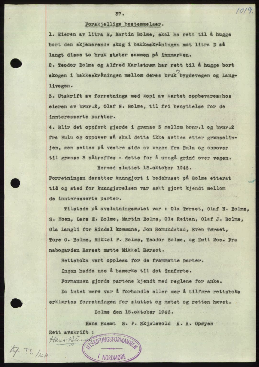 Nordmøre sorenskriveri, AV/SAT-A-4132/1/2/2Ca: Mortgage book no. A105, 1947-1947, Diary no: : 2029/1947