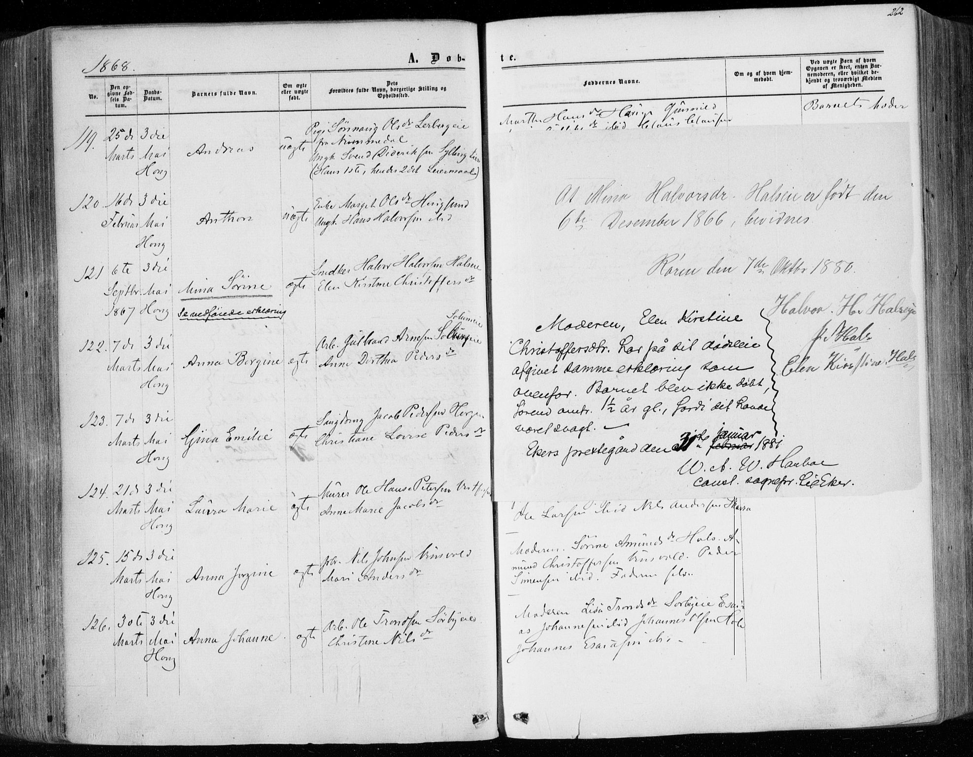 Eiker kirkebøker, SAKO/A-4/F/Fa/L0016: Parish register (official) no. I 16, 1860-1868, p. 262