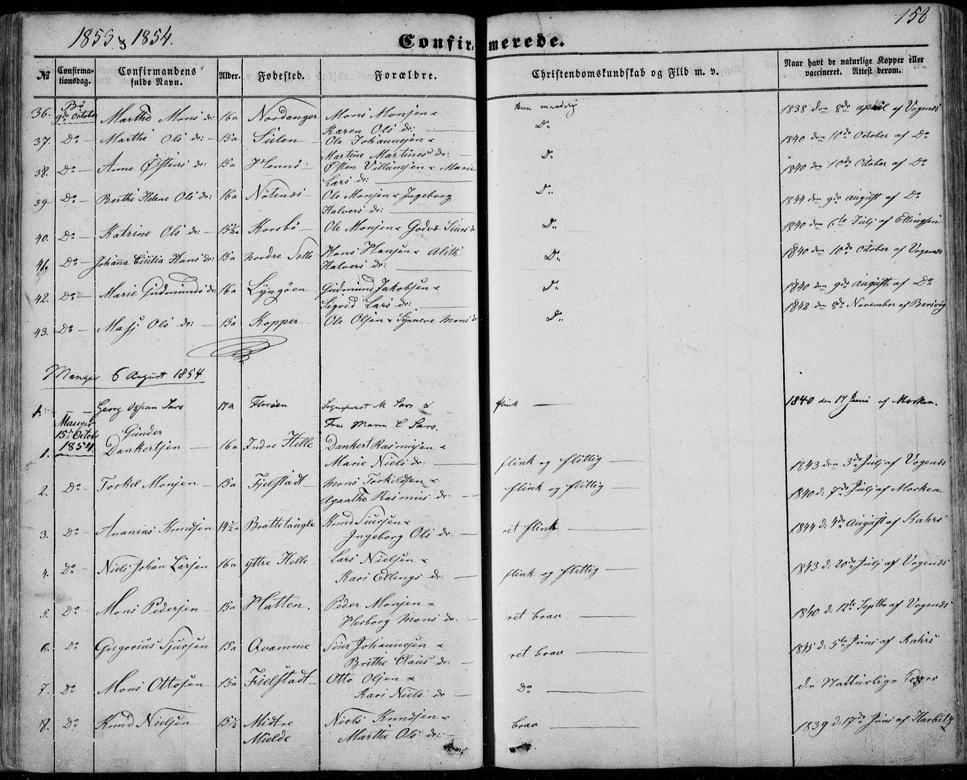 Manger sokneprestembete, SAB/A-76801/H/Haa: Parish register (official) no. A 6, 1849-1859, p. 158
