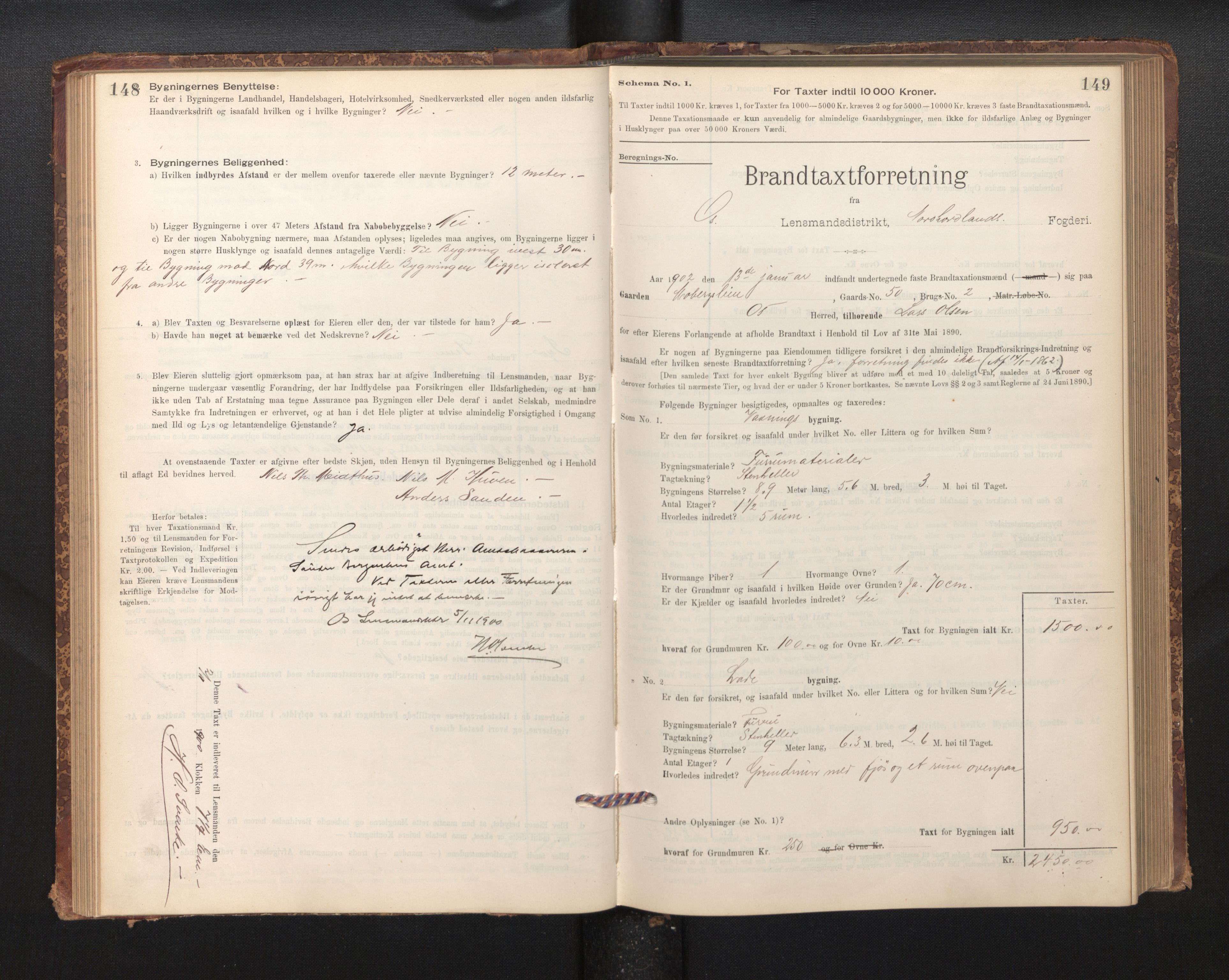 Lensmannen i Os, SAB/A-34101/0012/L0008: Branntakstprotokoll, skjematakst, 1894-1915, p. 148-149