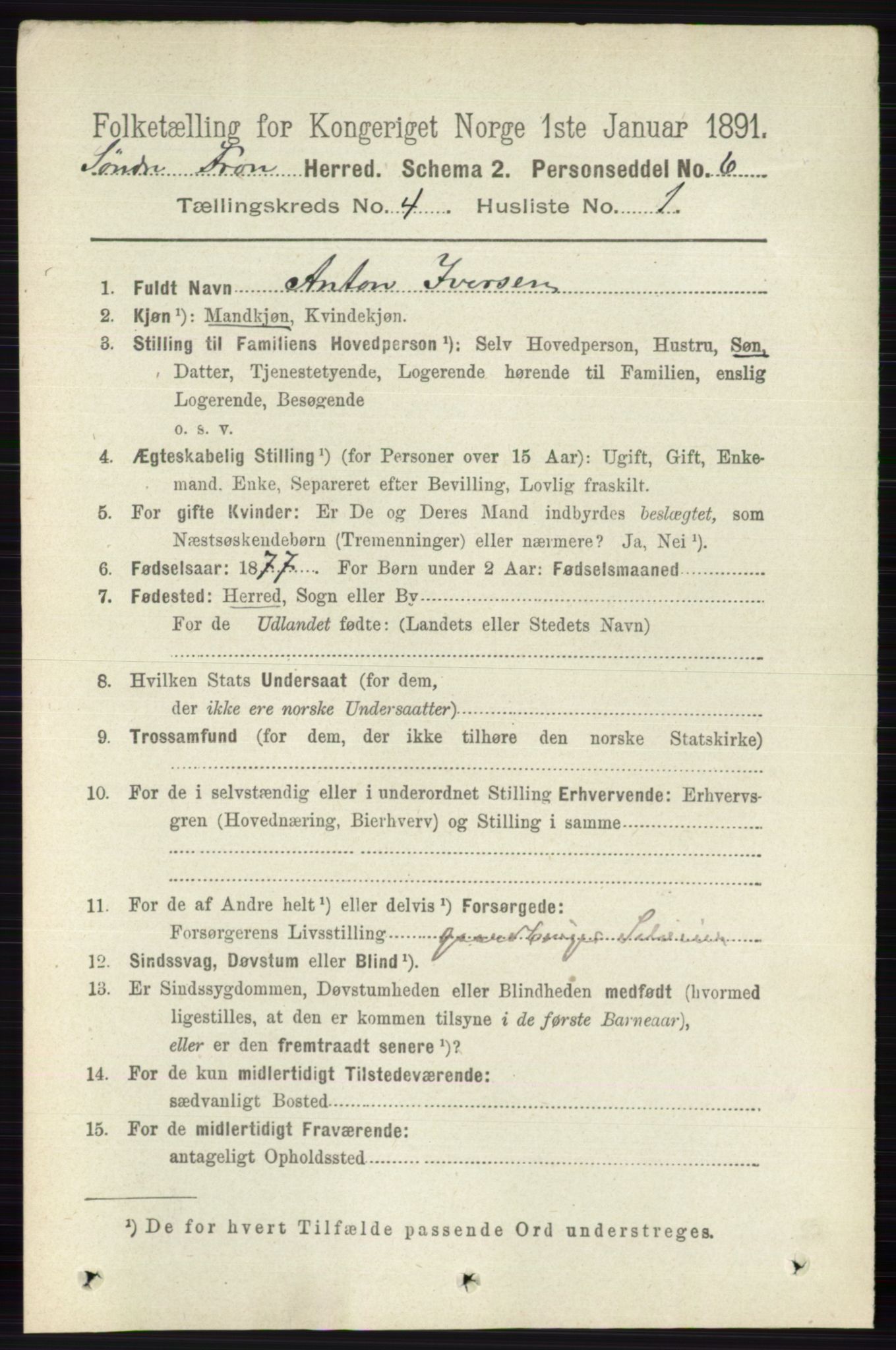 RA, 1891 census for 0519 Sør-Fron, 1891, p. 1420