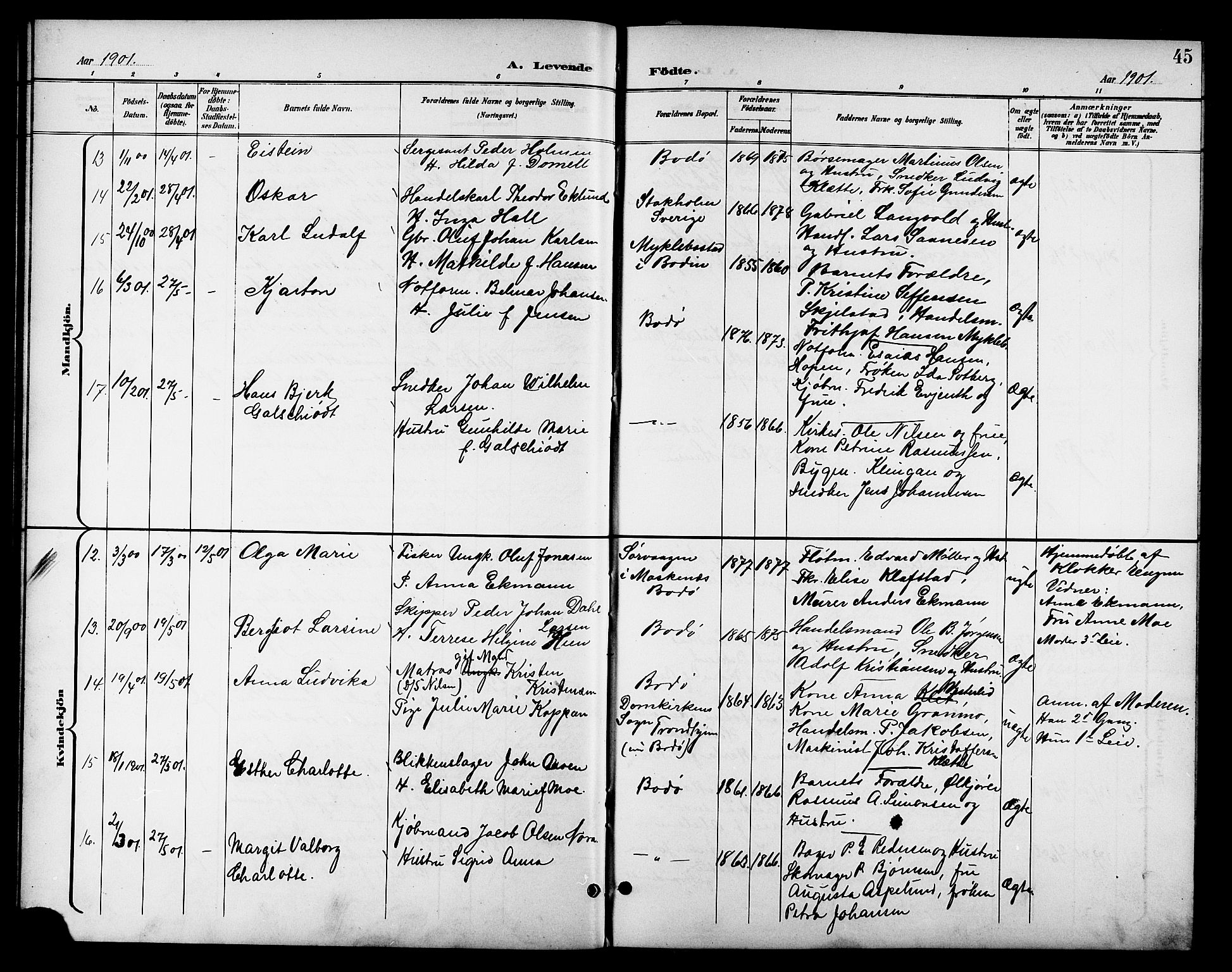 Ministerialprotokoller, klokkerbøker og fødselsregistre - Nordland, SAT/A-1459/801/L0033: Parish register (copy) no. 801C08, 1898-1910, p. 45