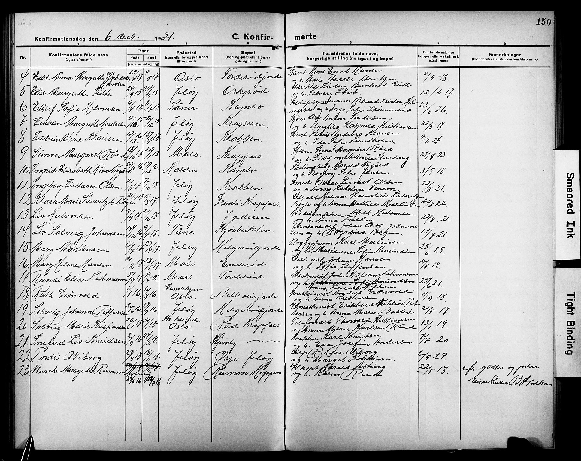 Moss prestekontor Kirkebøker, AV/SAO-A-2003/G/Gb/L0004: Parish register (copy) no. II 4, 1920-1932, p. 150