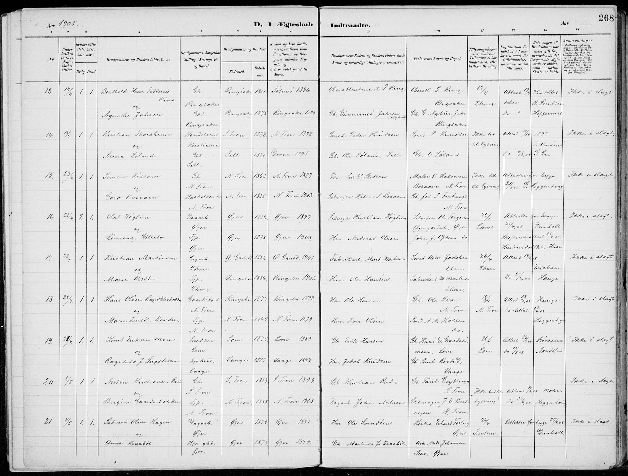 Lillehammer prestekontor, AV/SAH-PREST-088/H/Ha/Haa/L0001: Parish register (official) no. 1, 1901-1916, p. 268