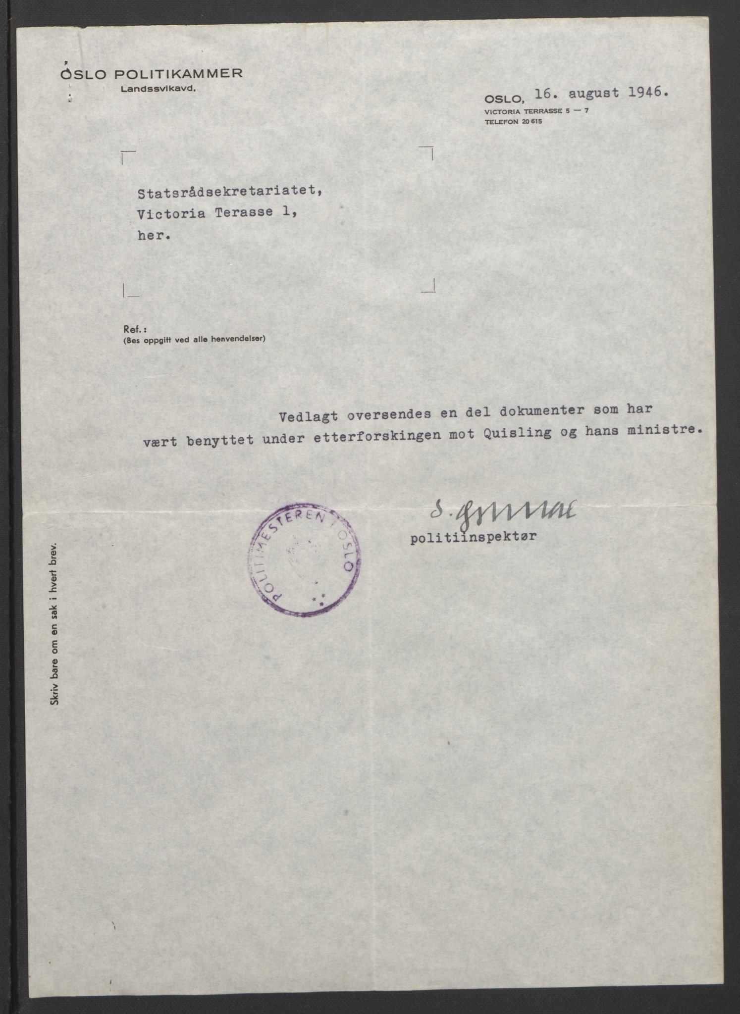 NS-administrasjonen 1940-1945 (Statsrådsekretariatet, de kommisariske statsråder mm), AV/RA-S-4279/D/Db/L0111/0003: Saker fra krigsårene / Journal, 1940-1945, p. 444