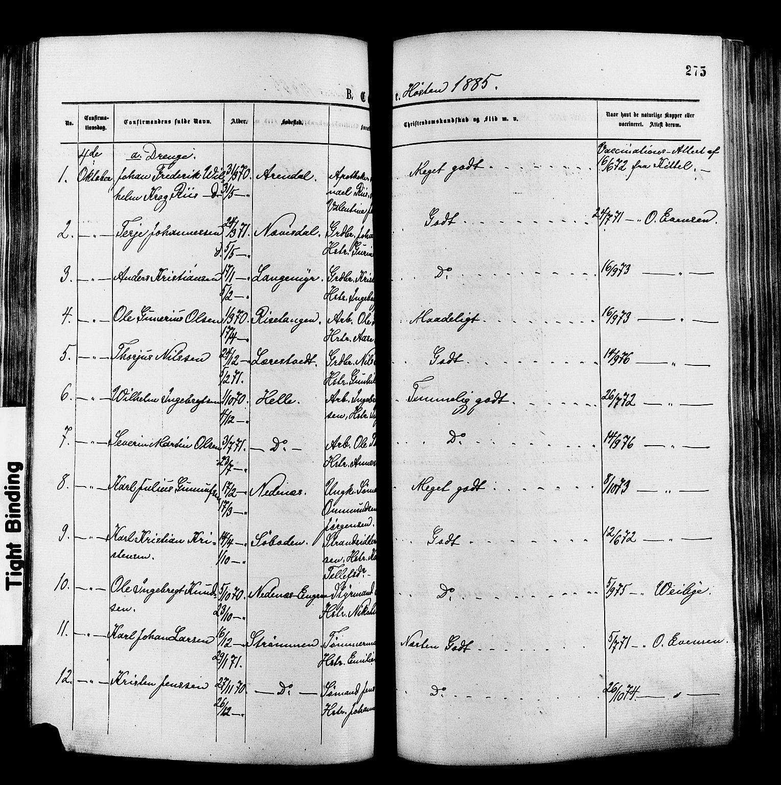 Øyestad sokneprestkontor, SAK/1111-0049/F/Fa/L0016: Parish register (official) no. A 16, 1874-1886, p. 275