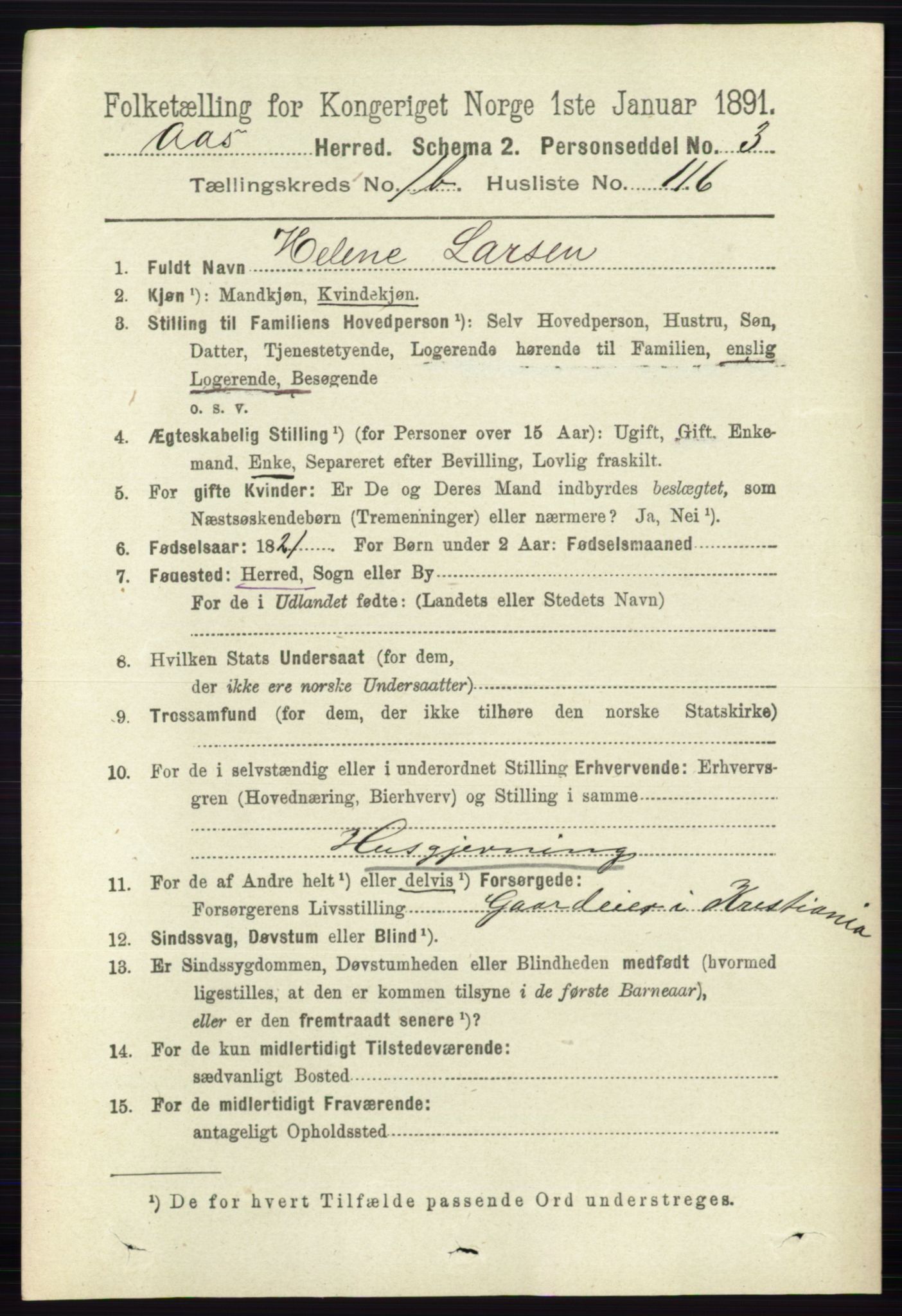 RA, 1891 census for 0214 Ås, 1891, p. 1497