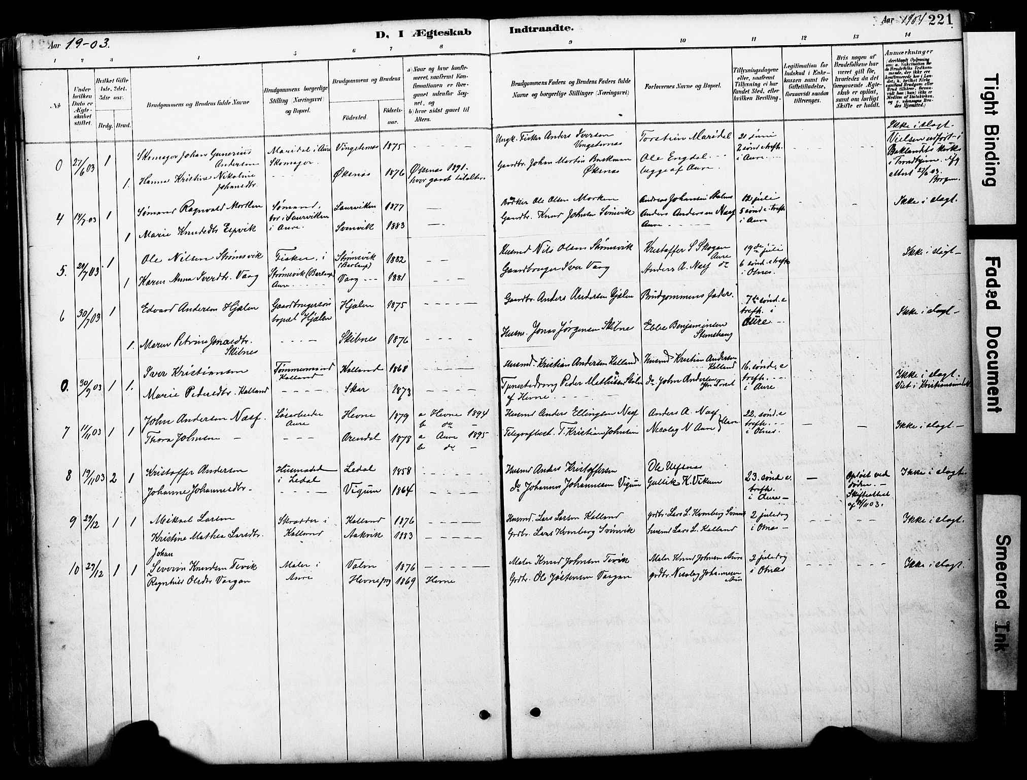 Ministerialprotokoller, klokkerbøker og fødselsregistre - Møre og Romsdal, AV/SAT-A-1454/578/L0907: Parish register (official) no. 578A06, 1887-1904, p. 221