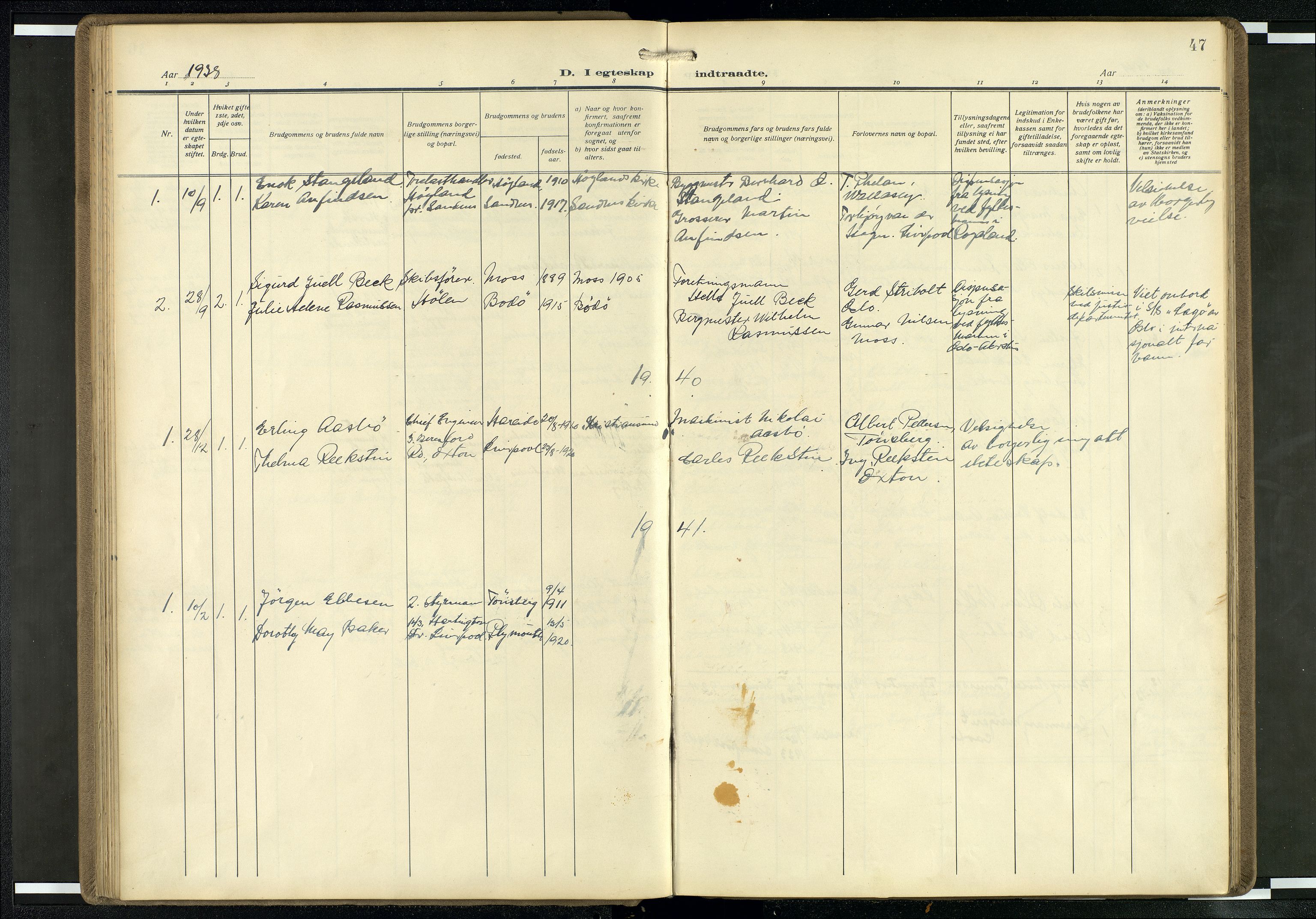 Den norske sjømannsmisjon i utlandet/Mersey-havnene (Liverpool), SAB/SAB/PA-0104/H/Ha/L0001: Parish register (official) no. A 1, 1919-1954, p. 46b-47a