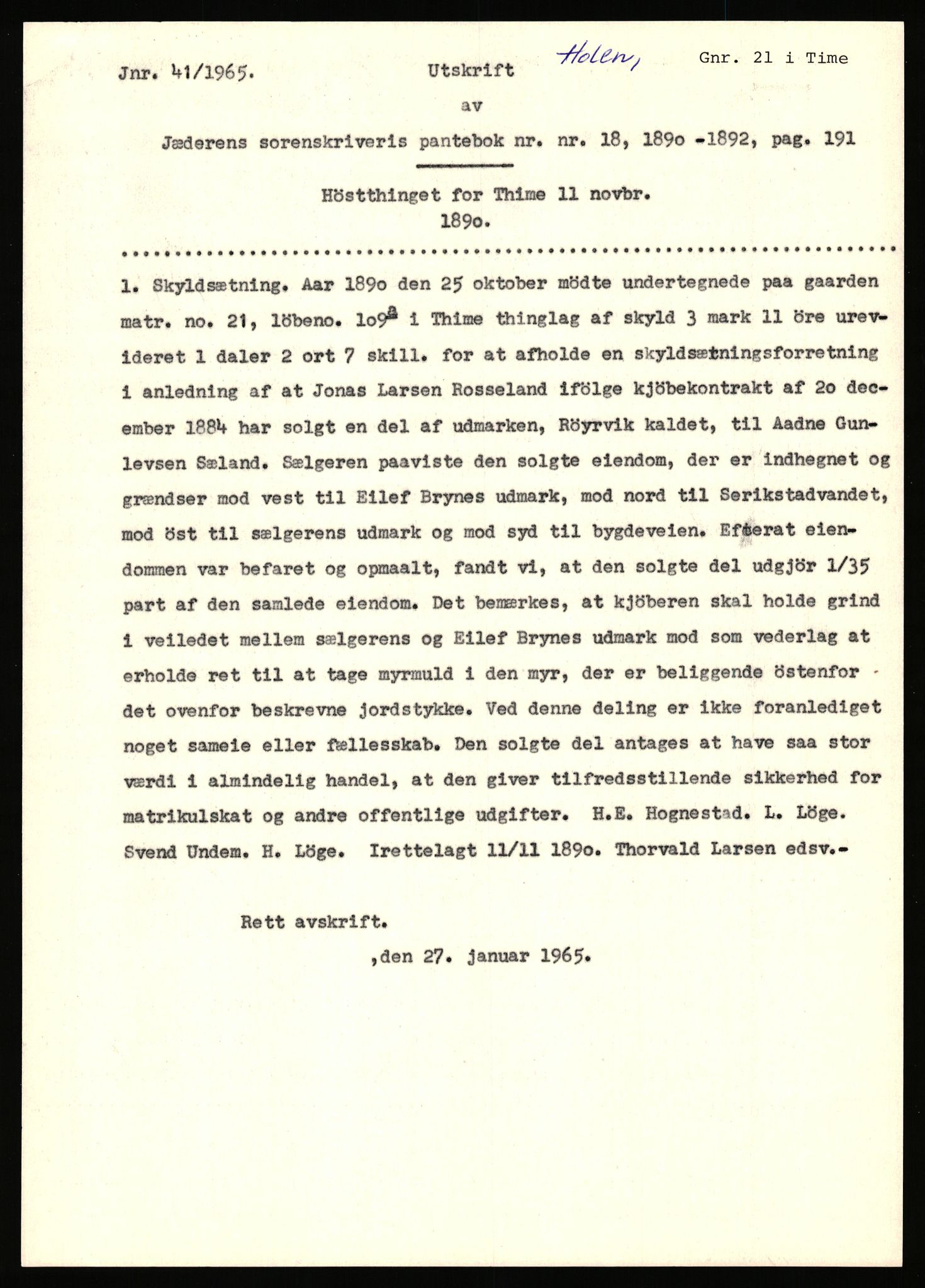 Statsarkivet i Stavanger, AV/SAST-A-101971/03/Y/Yj/L0038: Avskrifter sortert etter gårdsnavn: Hodne - Holte, 1750-1930, p. 458