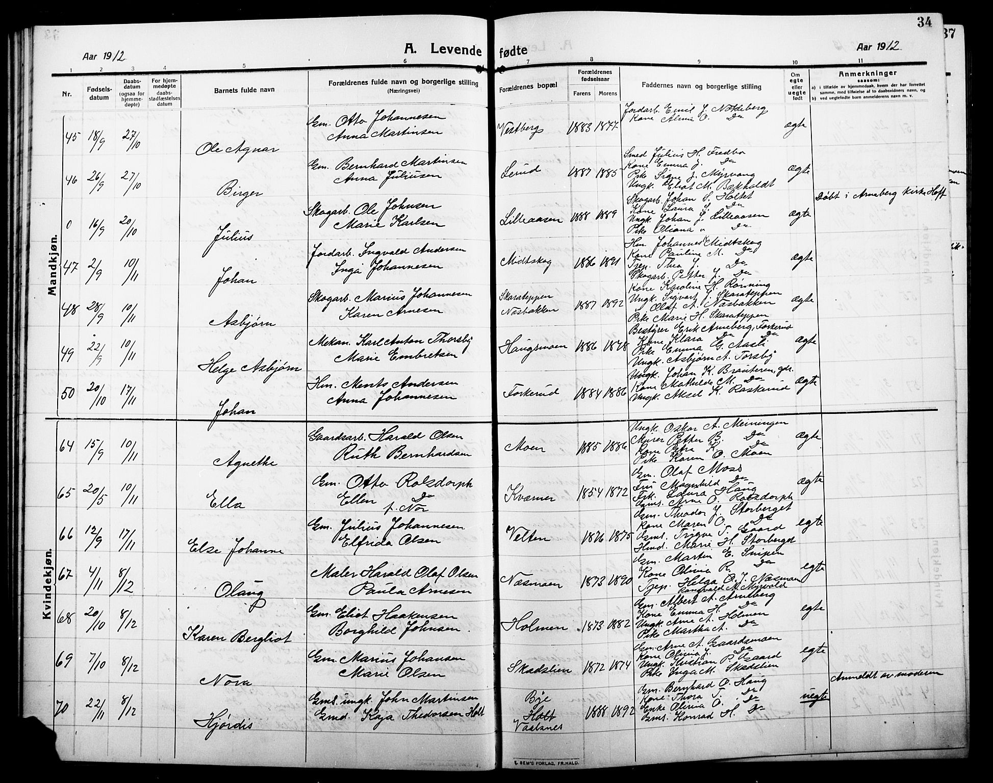 Grue prestekontor, AV/SAH-PREST-036/H/Ha/Hab/L0007: Parish register (copy) no. 7, 1910-1920, p. 34