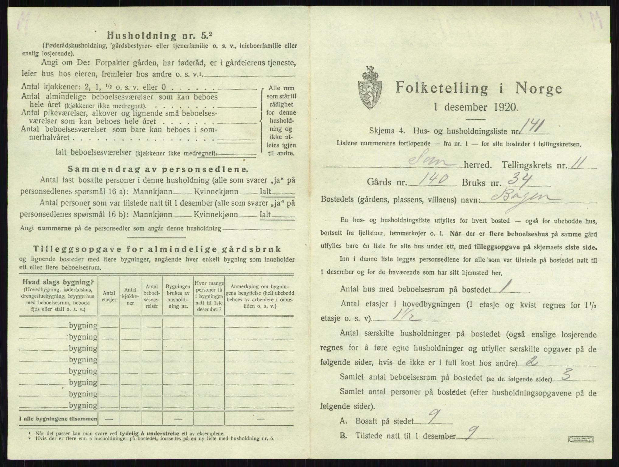 SAKO, 1920 census for Sem, 1920, p. 2522