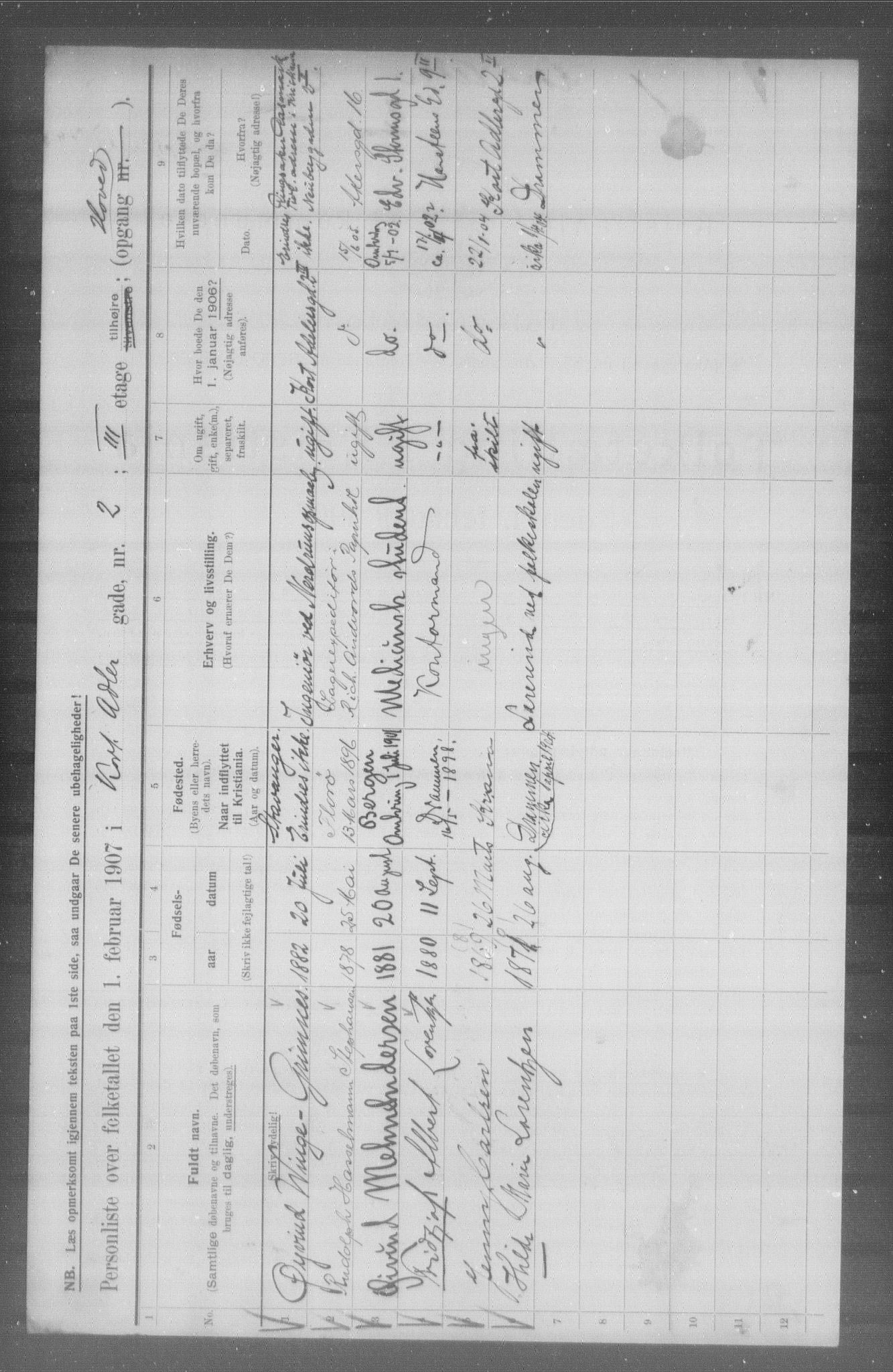 OBA, Municipal Census 1907 for Kristiania, 1907, p. 6919