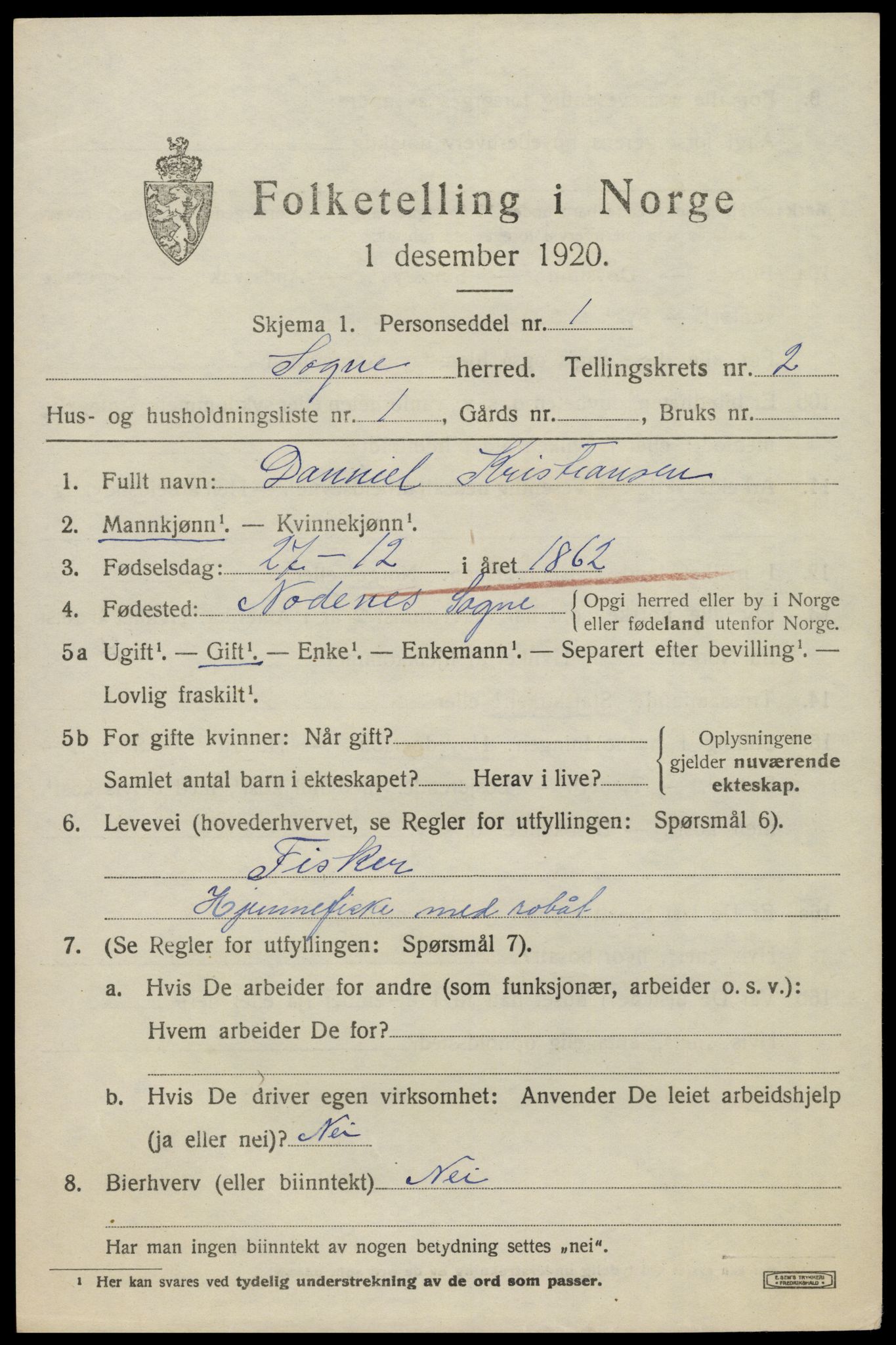 SAK, 1920 census for Søgne, 1920, p. 1451