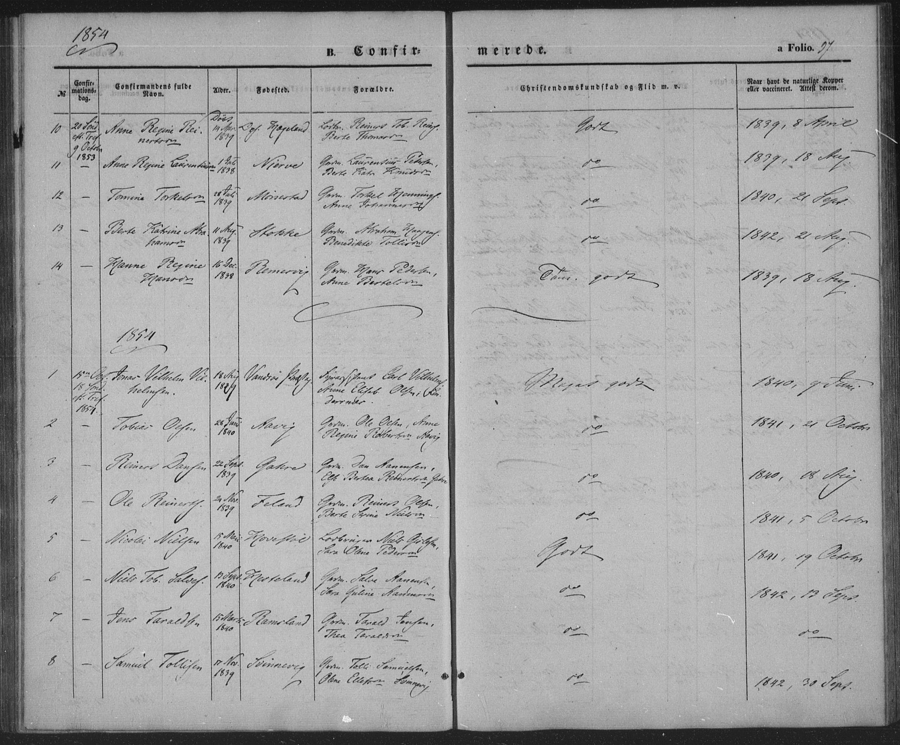 Sør-Audnedal sokneprestkontor, AV/SAK-1111-0039/F/Fa/Faa/L0002: Parish register (official) no. A 2, 1848-1867, p. 97