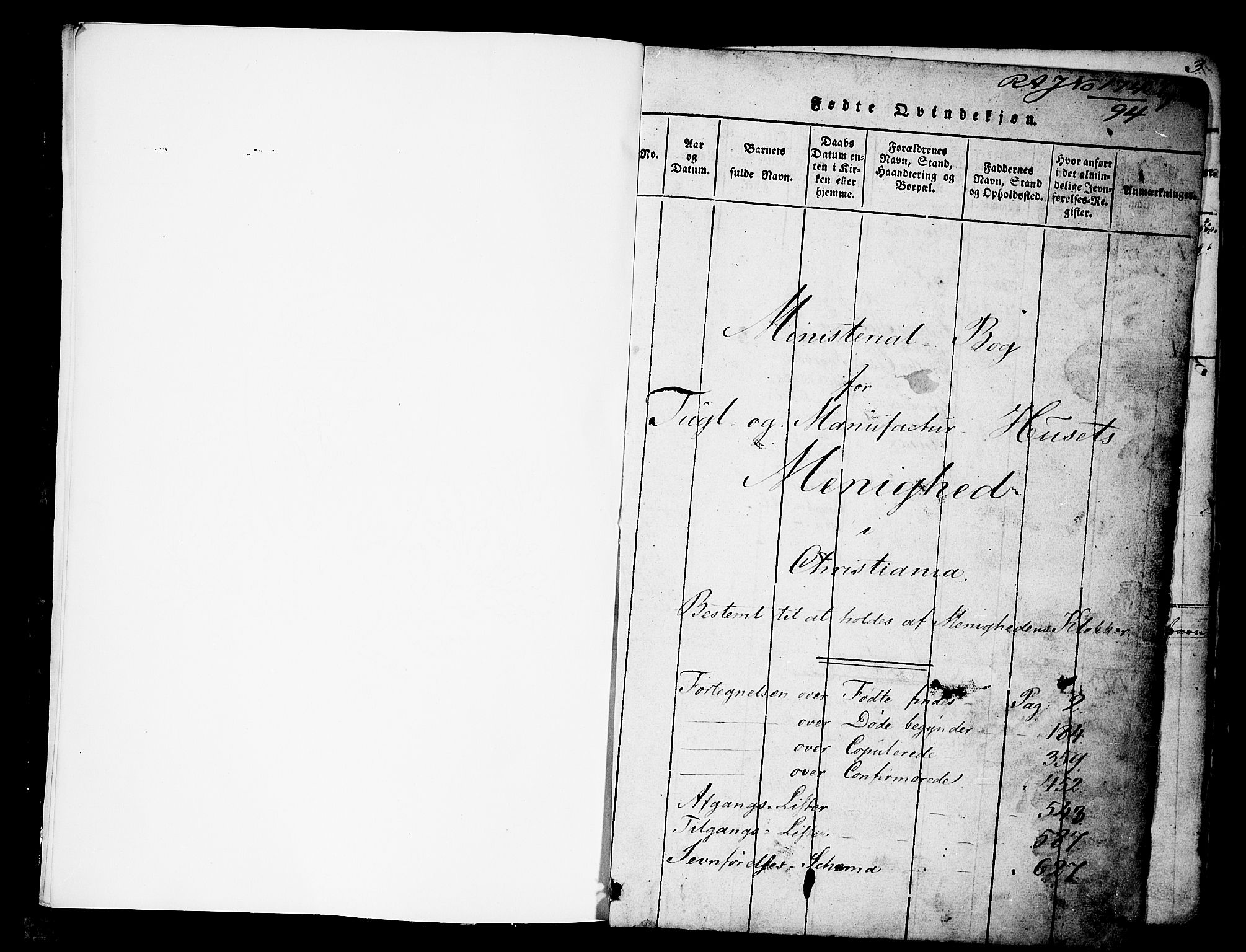 Kristiania tukthusprest Kirkebøker, AV/SAO-A-10881/G/Ga/L0001: Parish register (copy) no. 1, 1818-1857, p. 0-1