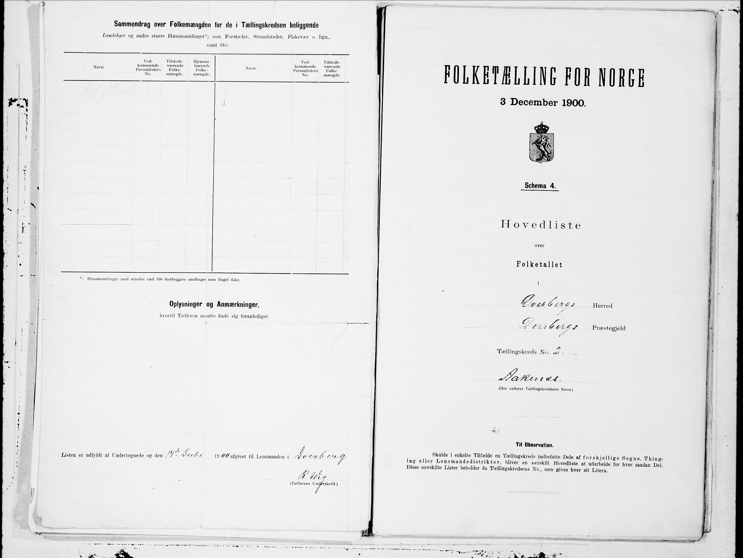 SAT, 1900 census for Dverberg, 1900, p. 4