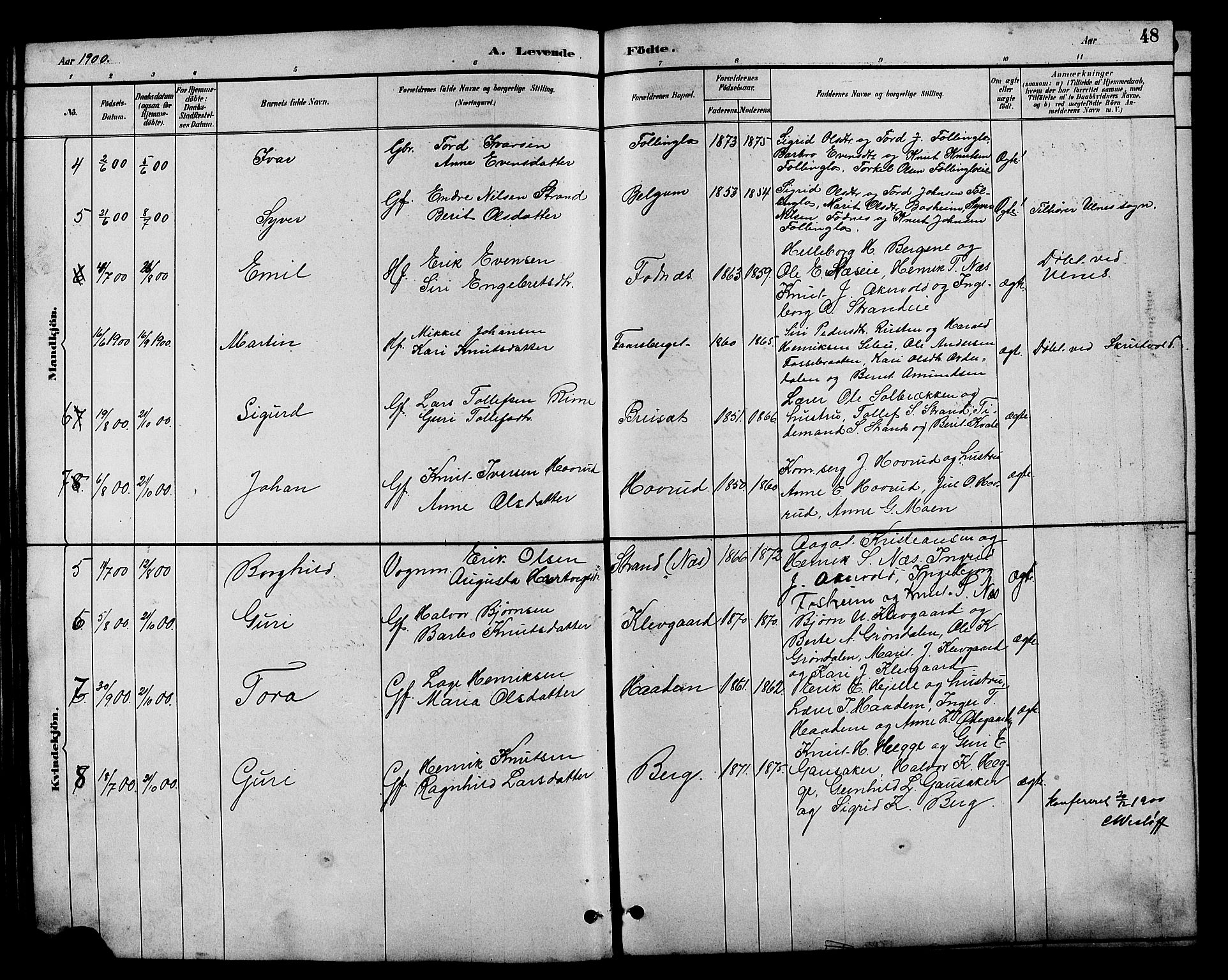 Nord-Aurdal prestekontor, SAH/PREST-132/H/Ha/Hab/L0007: Parish register (copy) no. 7, 1883-1910, p. 48
