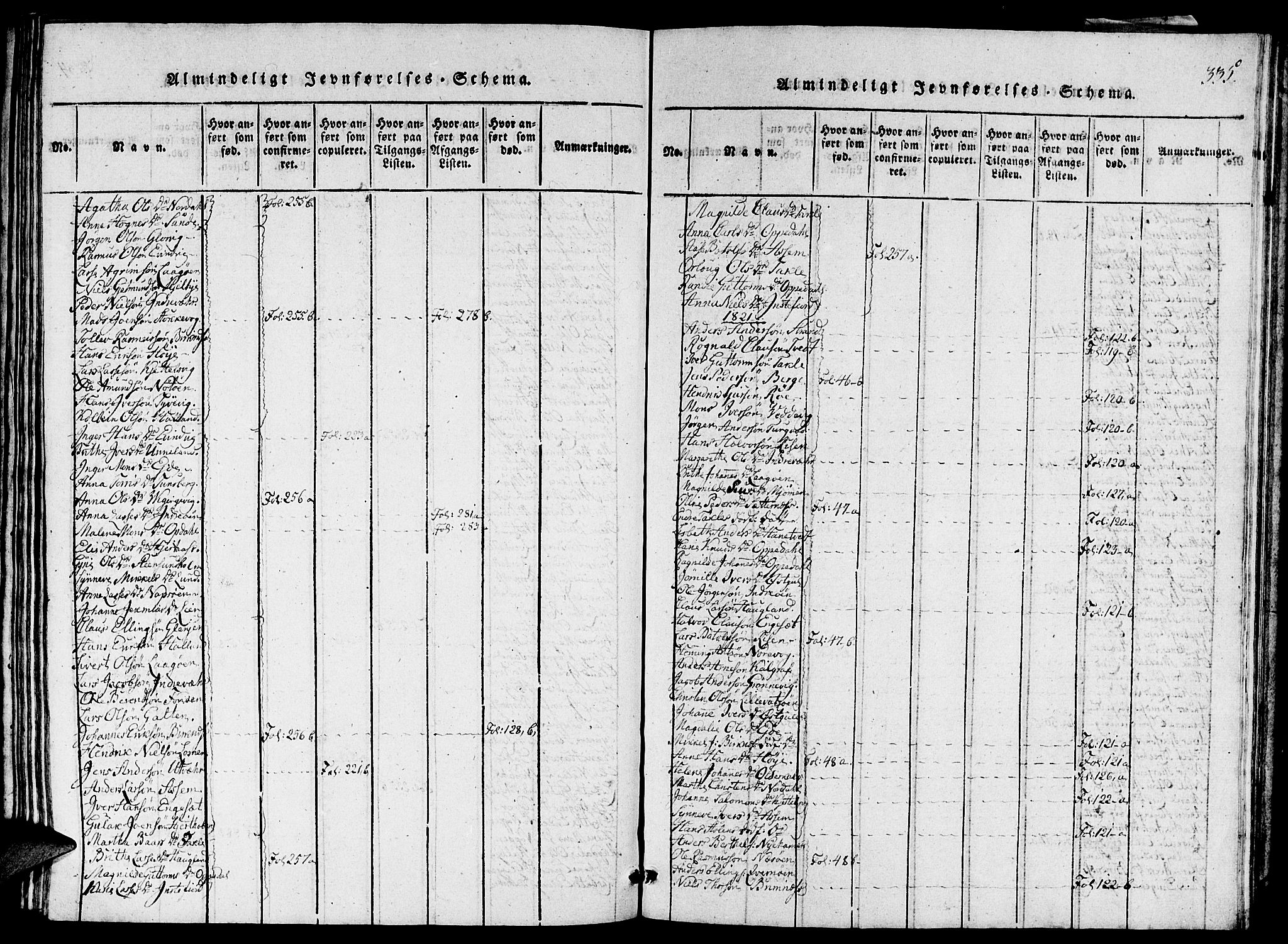 Gulen sokneprestembete, AV/SAB-A-80201/H/Haa/Haaa/L0018: Parish register (official) no. A 18, 1816-1825, p. 335