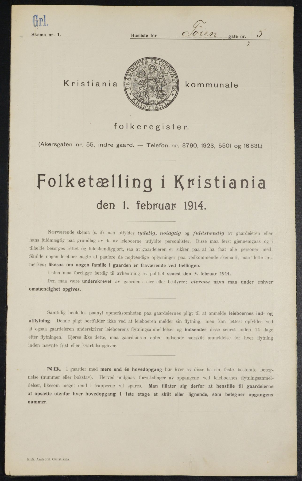 OBA, Municipal Census 1914 for Kristiania, 1914, p. 118302