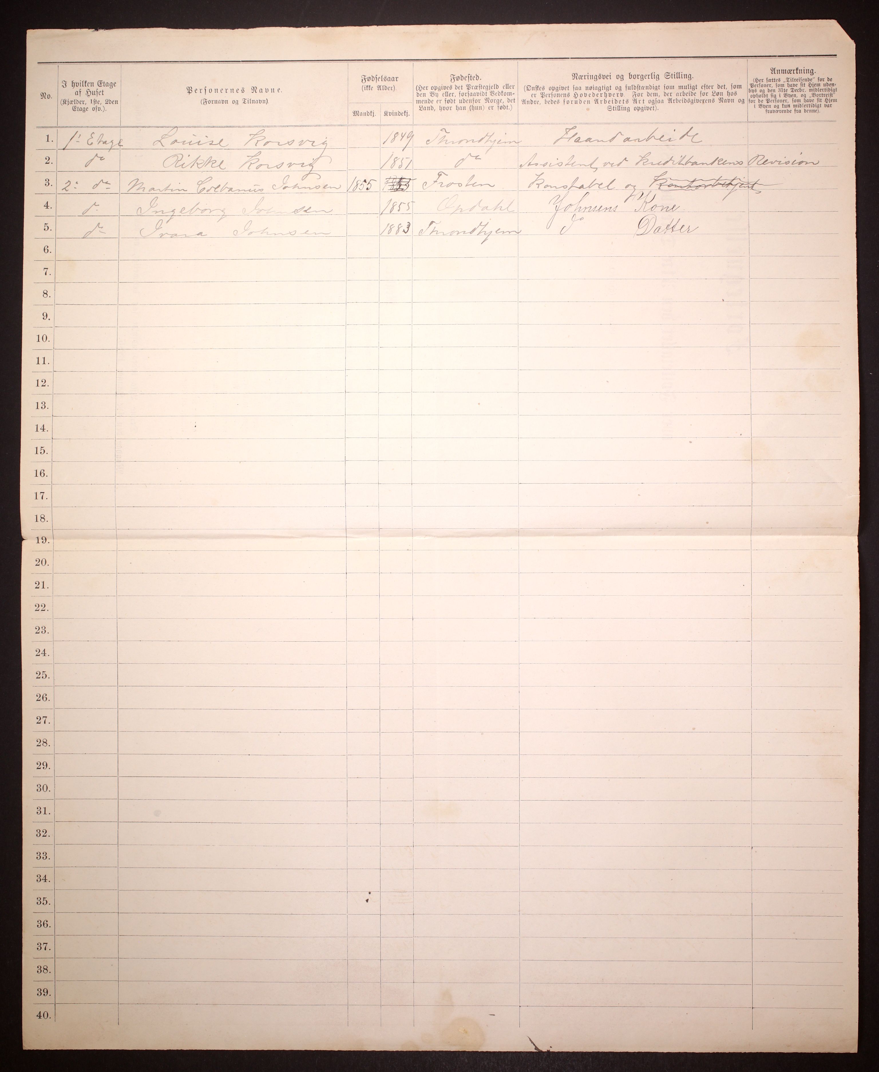 SAT, 1885 census for 1601 Trondheim, 1885, p. 1276