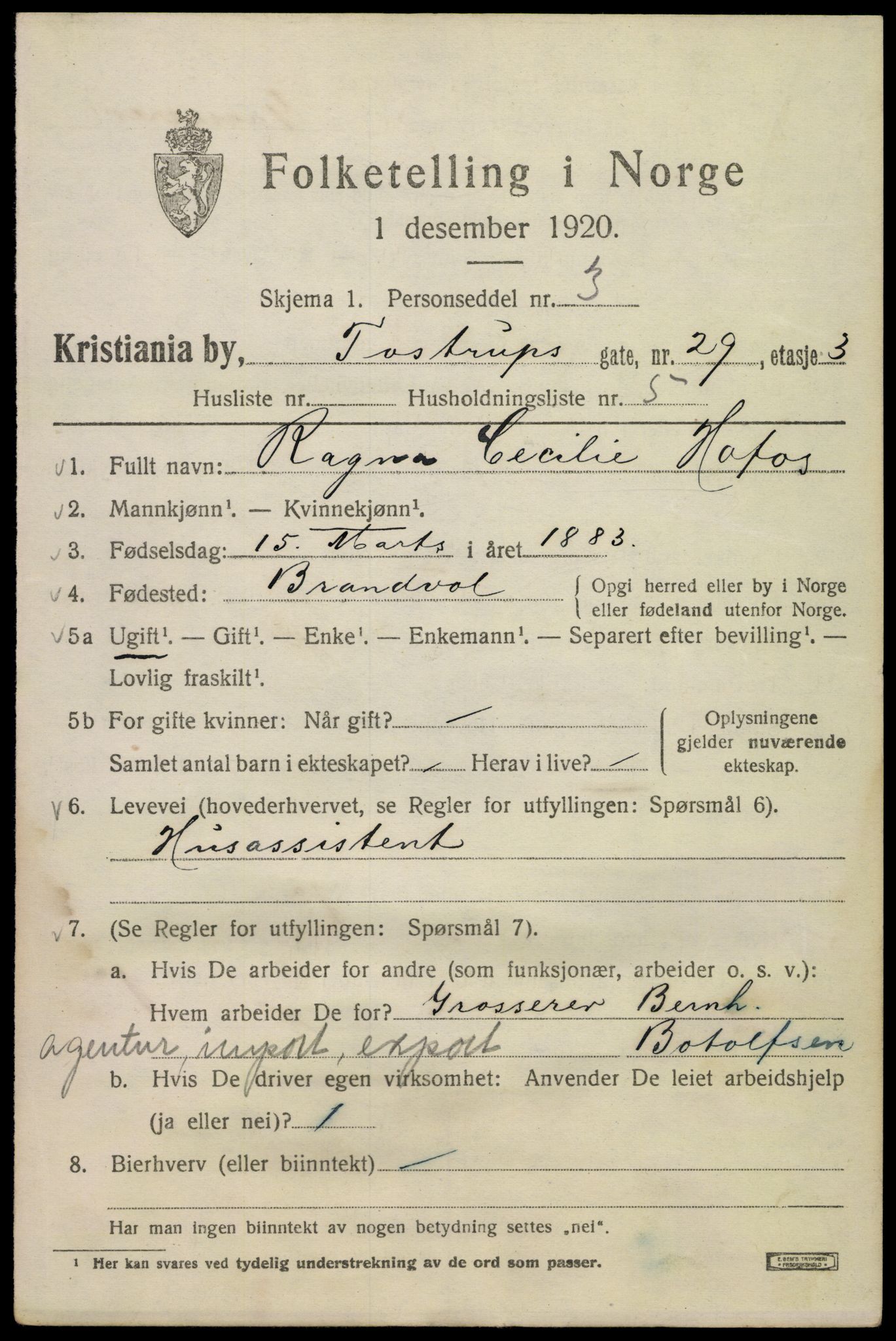 SAO, 1920 census for Kristiania, 1920, p. 595813