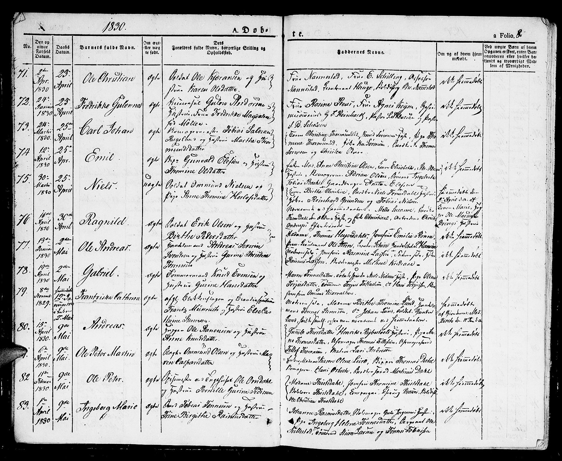 Kristiansand domprosti, AV/SAK-1112-0006/F/Fb/L0007: Parish register (copy) no. B 7, 1829-1837, p. 8