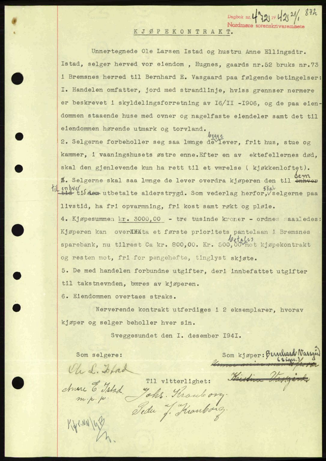 Nordmøre sorenskriveri, AV/SAT-A-4132/1/2/2Ca: Mortgage book no. B88, 1941-1942, Diary no: : 472/1942