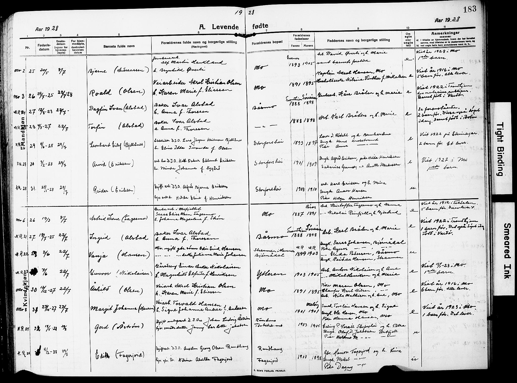 Ministerialprotokoller, klokkerbøker og fødselsregistre - Nordland, AV/SAT-A-1459/827/L0423: Parish register (copy) no. 827C12, 1912-1930, p. 183