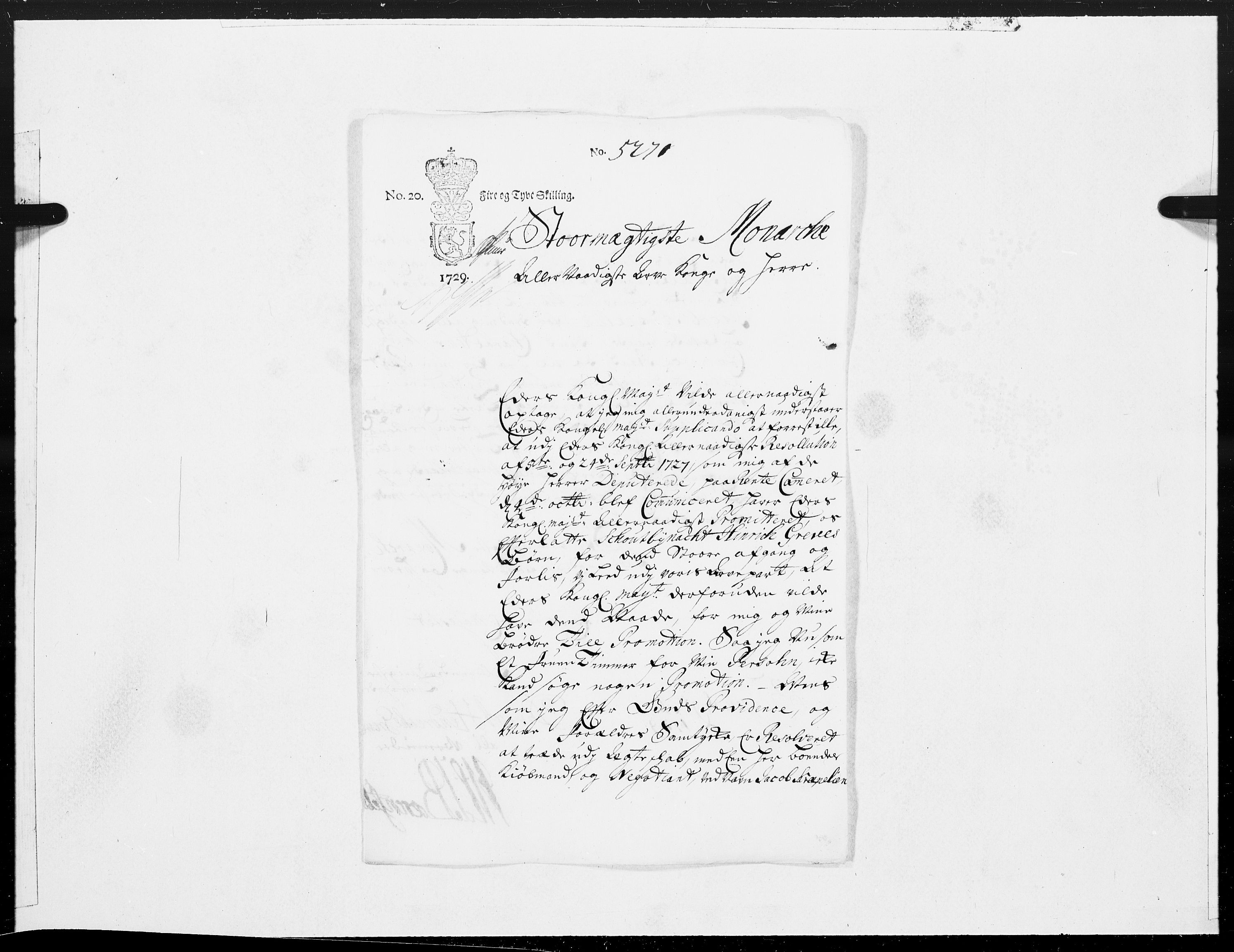 Danske Kanselli 1572-1799, RA/EA-3023/F/Fc/Fcc/Fcca/L0105: Norske innlegg 1572-1799, 1729, p. 205