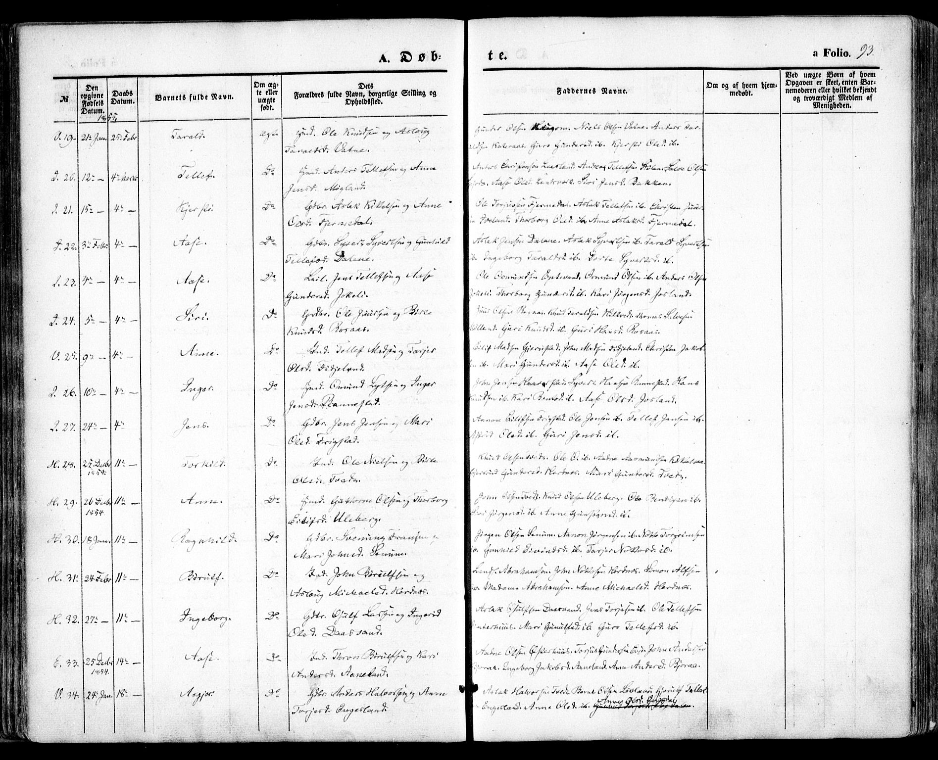 Evje sokneprestkontor, AV/SAK-1111-0008/F/Fa/Faa/L0005: Parish register (official) no. A 5, 1843-1865, p. 93