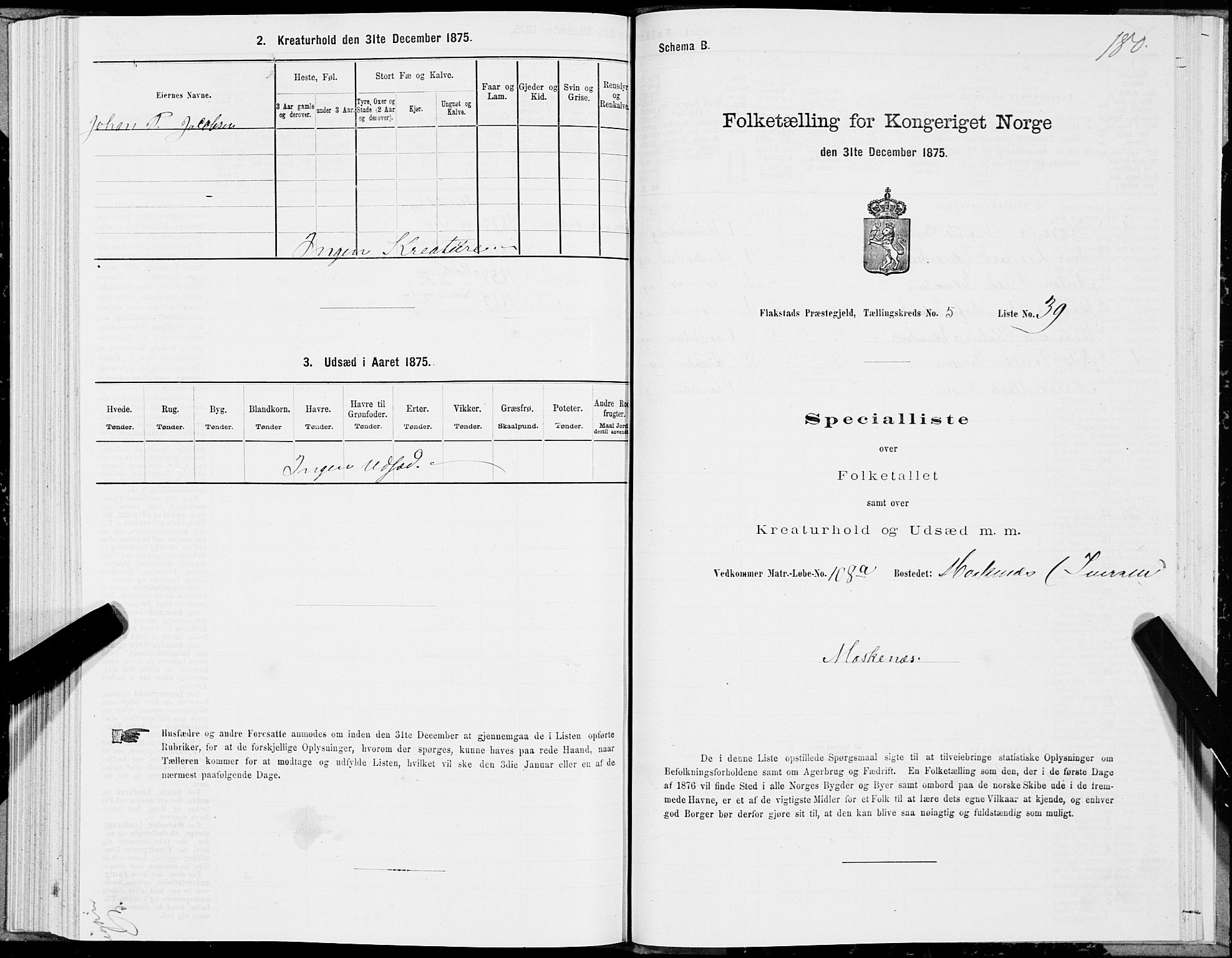 SAT, 1875 census for 1859P Flakstad, 1875, p. 2180