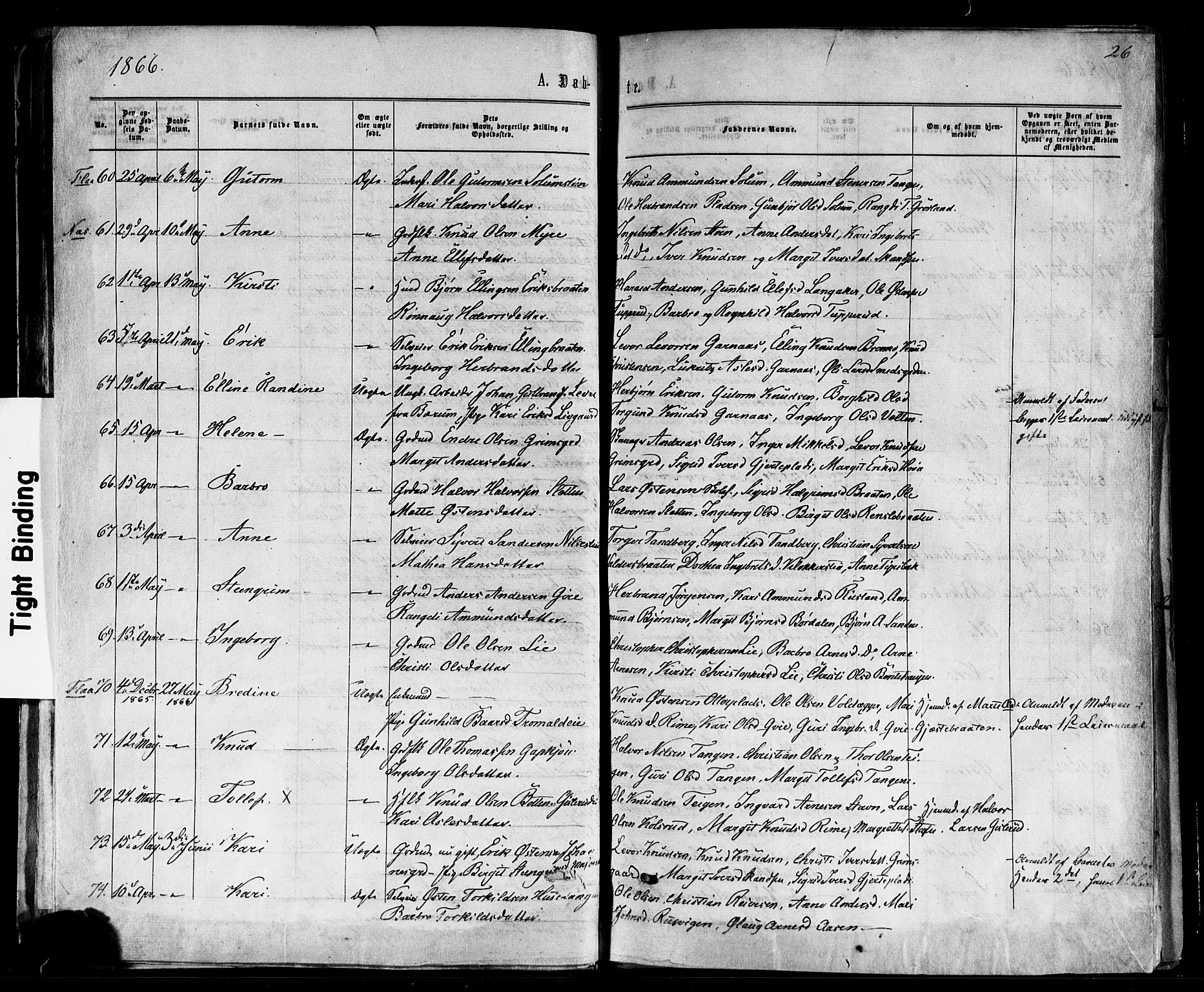 Nes kirkebøker, AV/SAKO-A-236/F/Fa/L0010: Parish register (official) no. 10, 1864-1880, p. 26