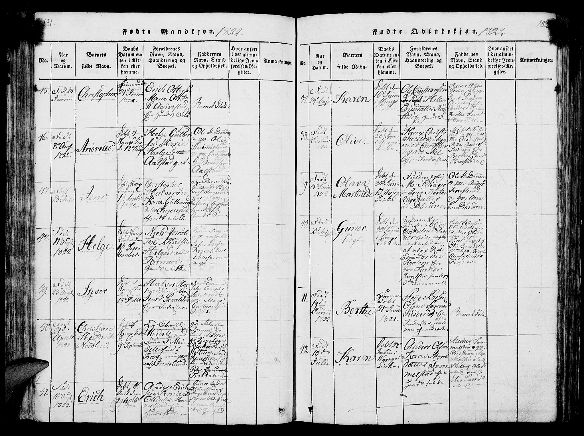 Vang prestekontor, Hedmark, AV/SAH-PREST-008/H/Ha/Hab/L0004: Parish register (copy) no. 4, 1813-1827, p. 181-182