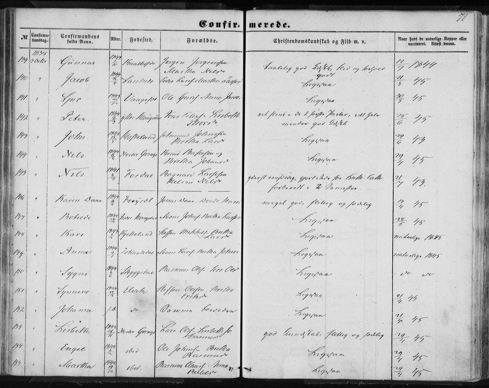 Lindås Sokneprestembete, AV/SAB-A-76701/H/Haa/Haaa/L0013: Parish register (official) no. A 13, 1848-1862, p. 78